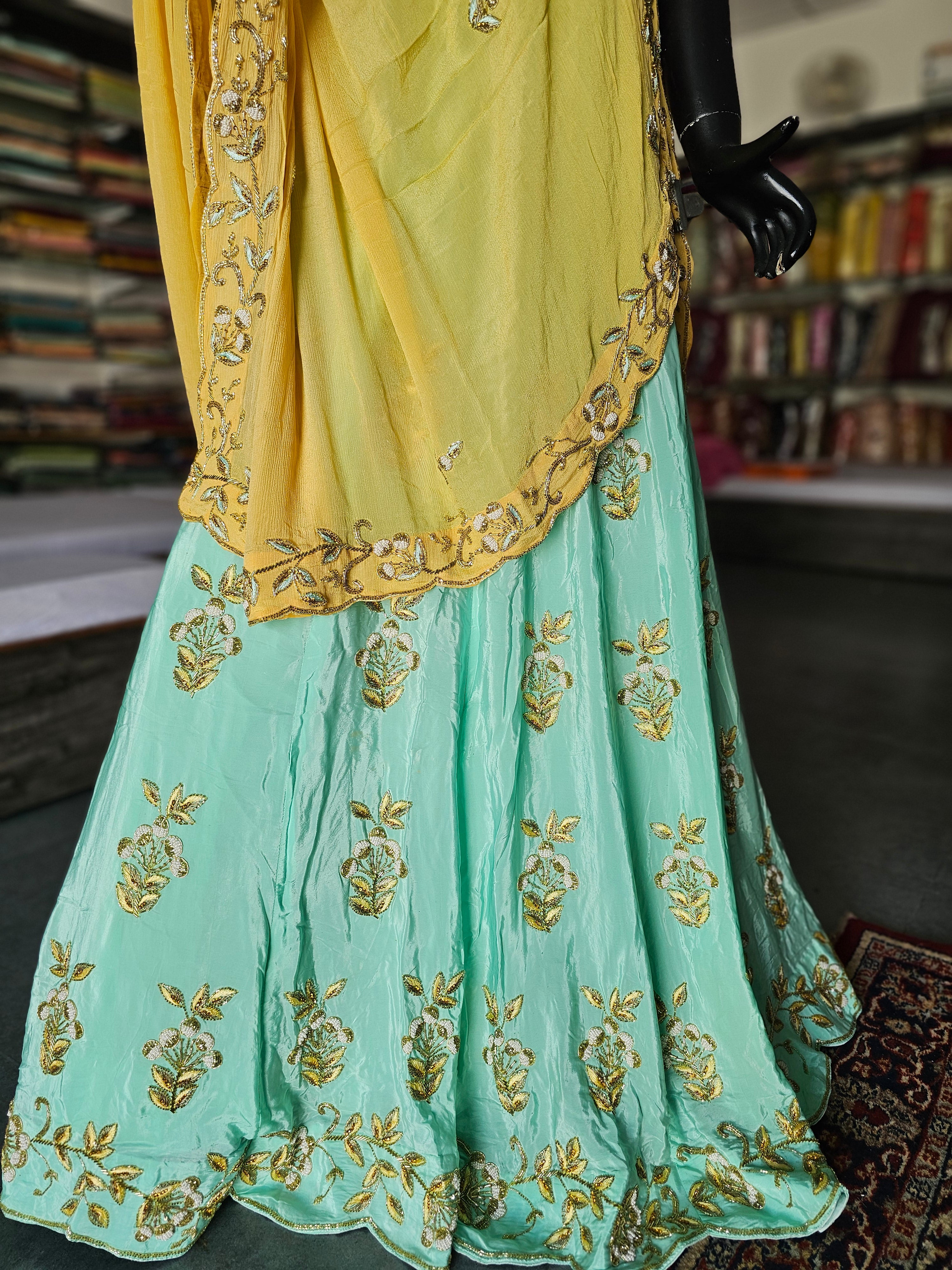 6666 Traditional and Stylish Pure Crepe Silk Rajasthani Lehenga with Hand Zardozi Premium Work
