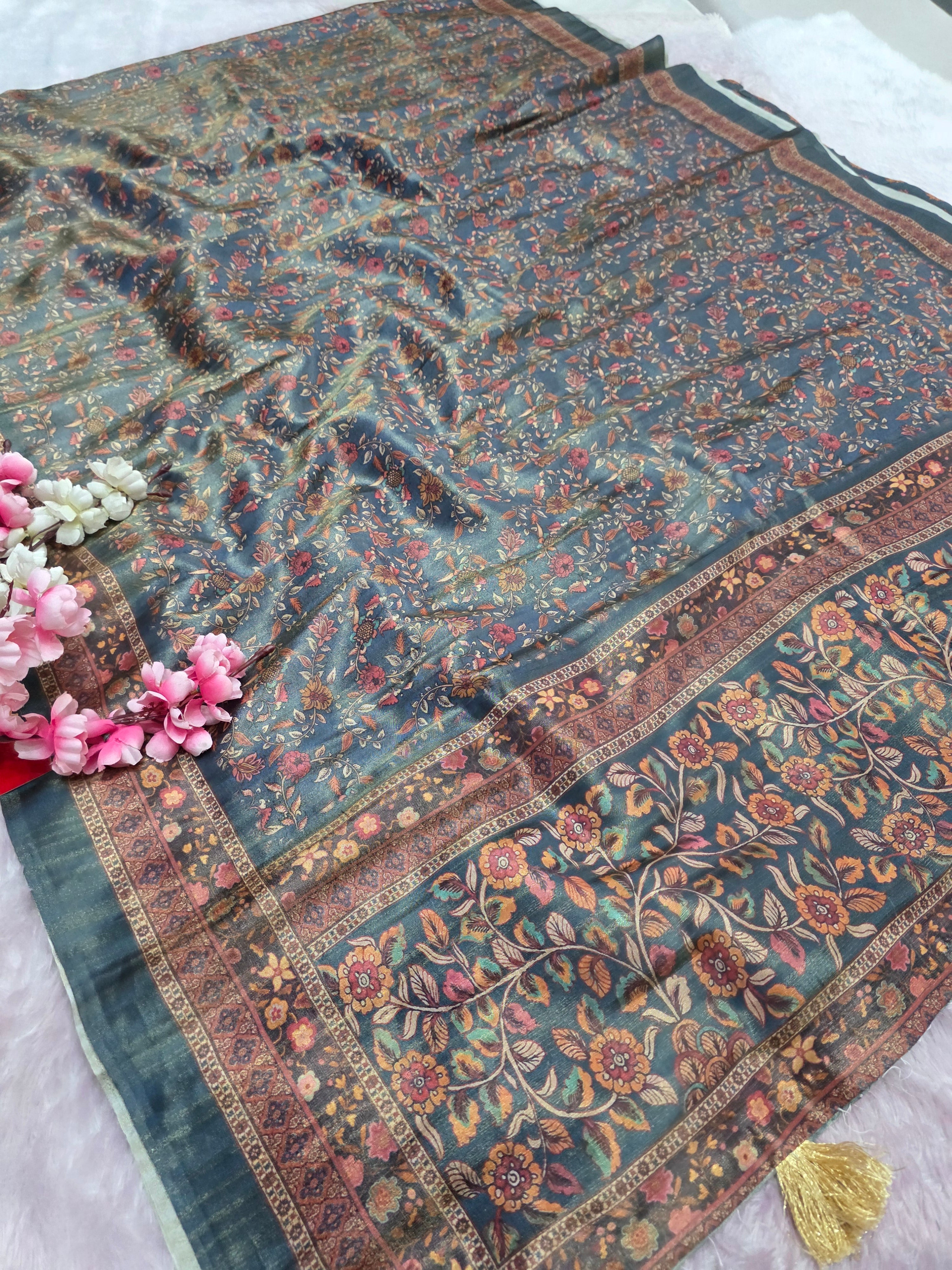 CA0791 Soft Tissue Silk Block Printed Saree