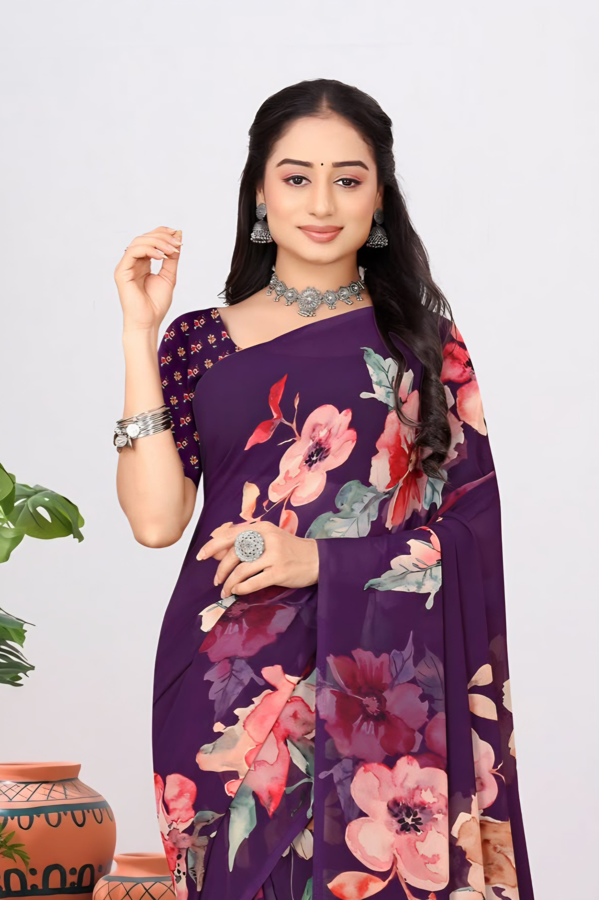 2267 Very Soft Georgette Flower Print Saree