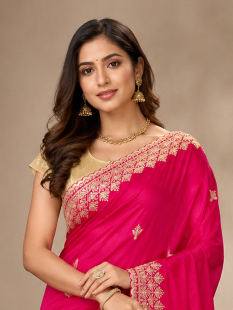 CA0743 Designer Pure H.O. Silk Traditional Rajasthani Saree with Pitta Zari Work Rani Saree