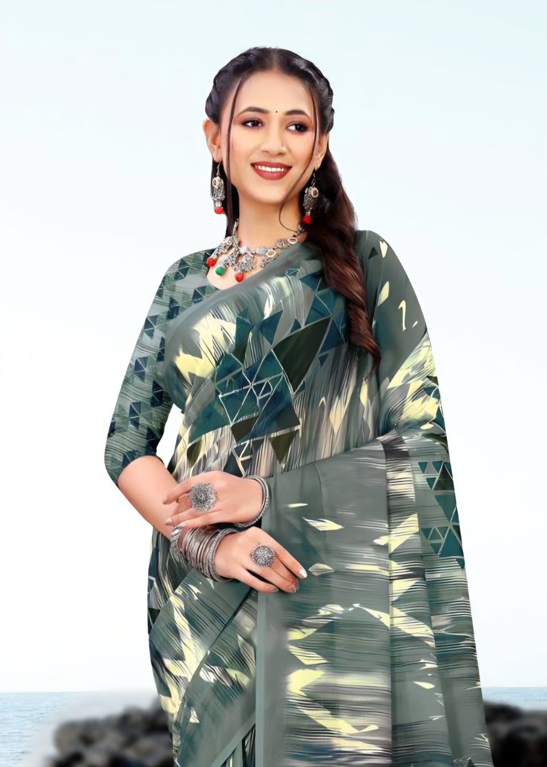 626009 हैवी जॉर्जेट डिजिटल प्रिंट साड़ी