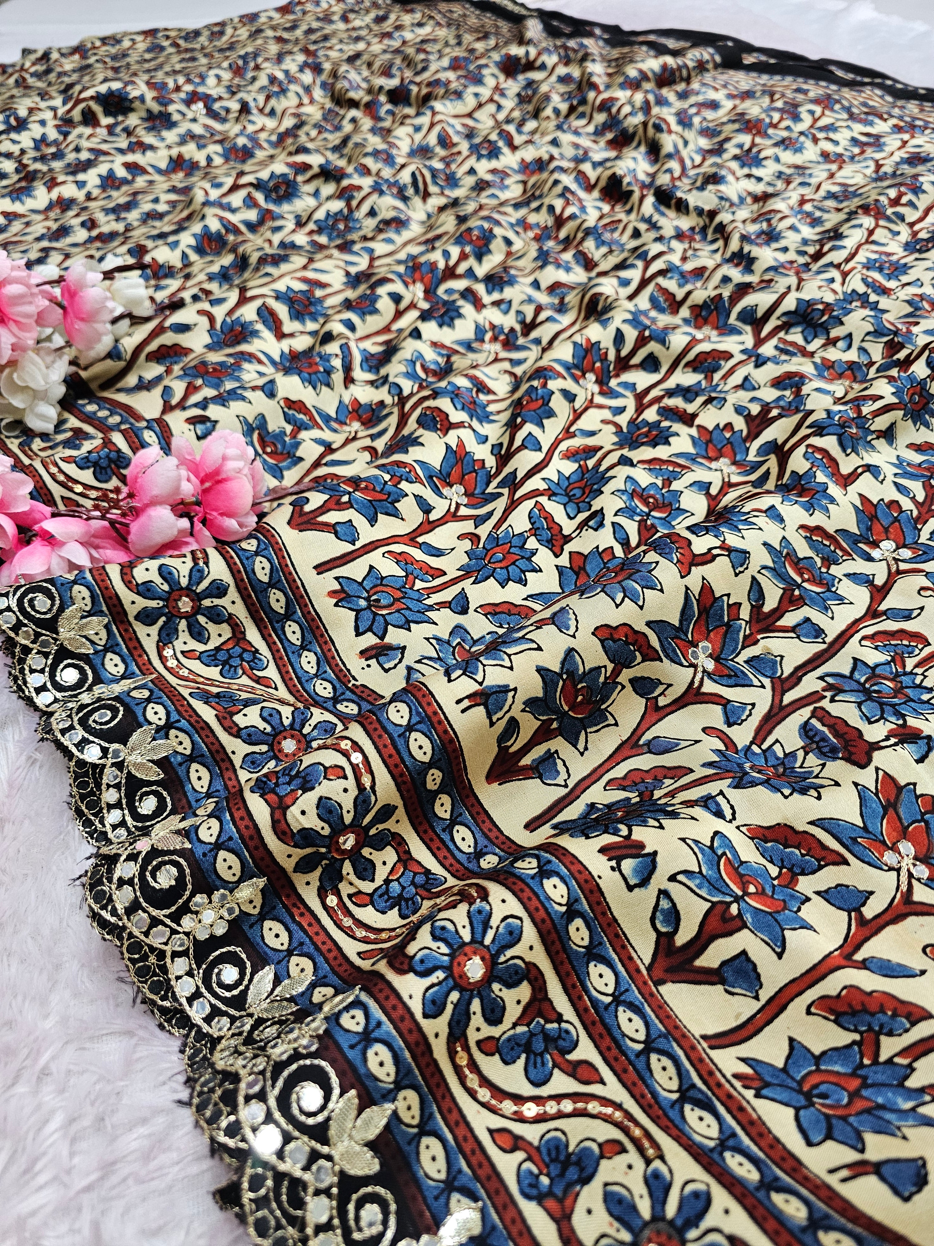 Pure Modal Silk Hand Ajrakh Saree with Aari Tari Work