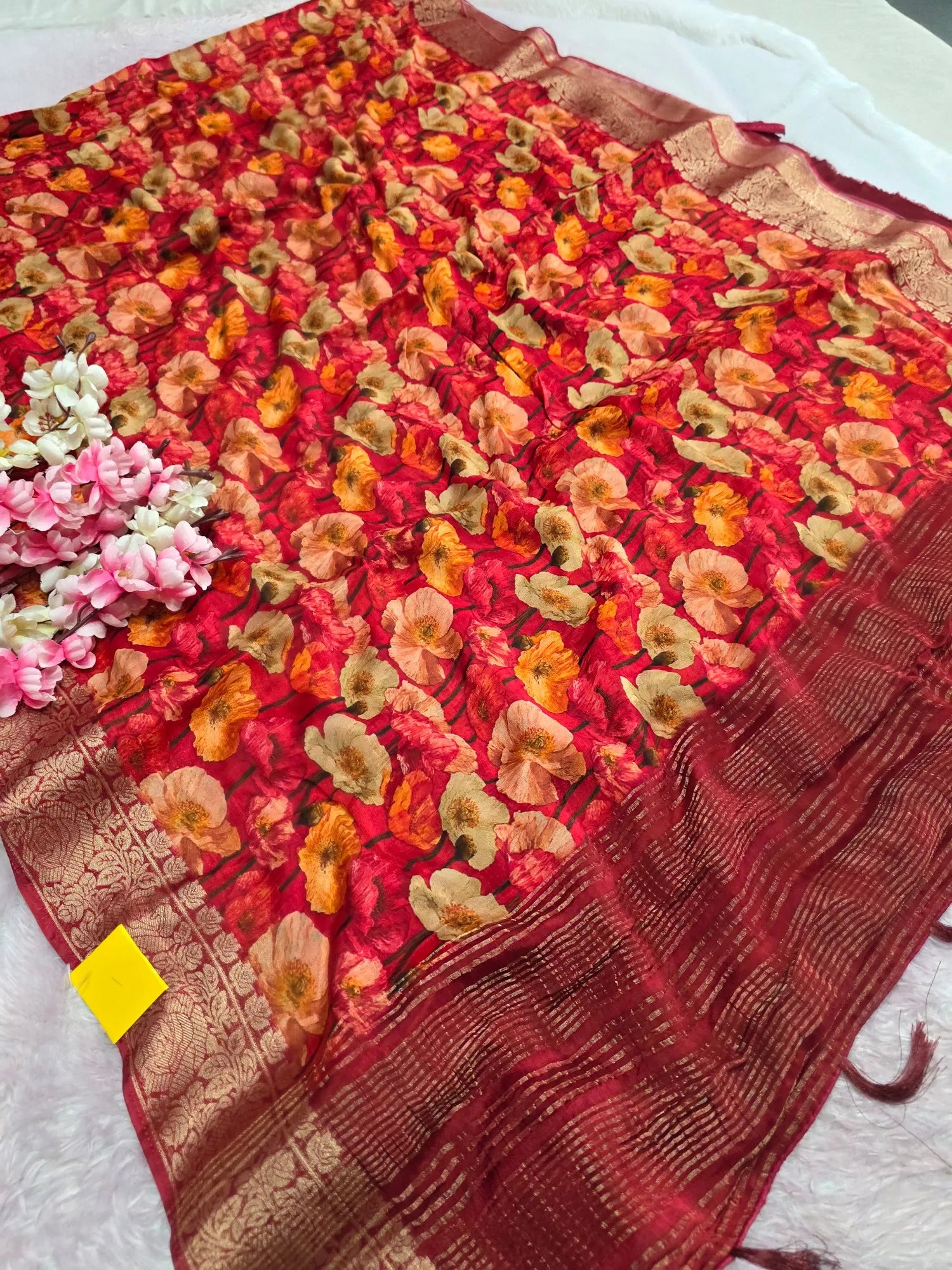 CA0992 Chitra Exclusive Pure Chinon Silk Printed Saree With Zari Border