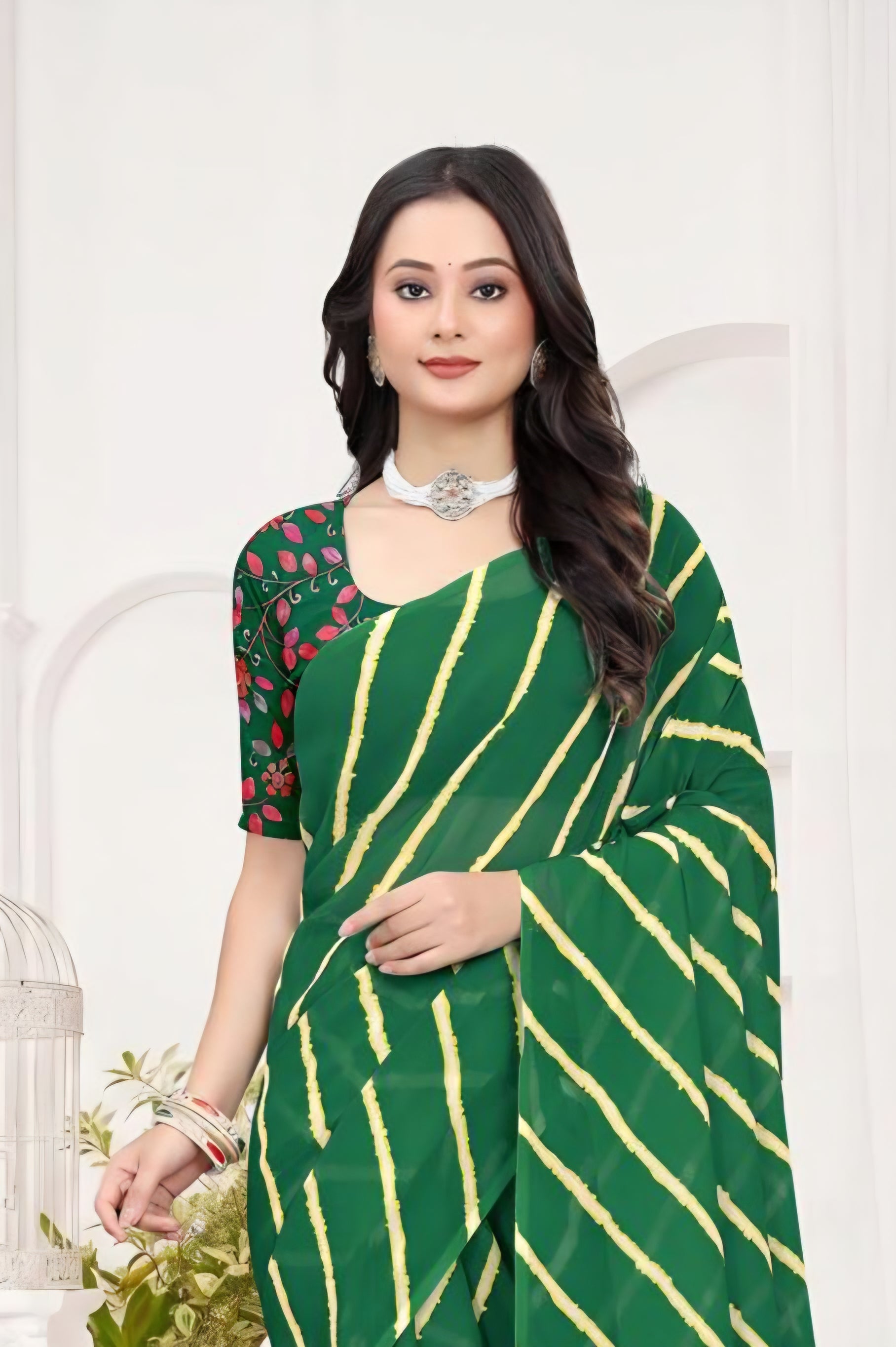2278 Rajasthani Lehriya Green Italian Crepe Silk Saree
