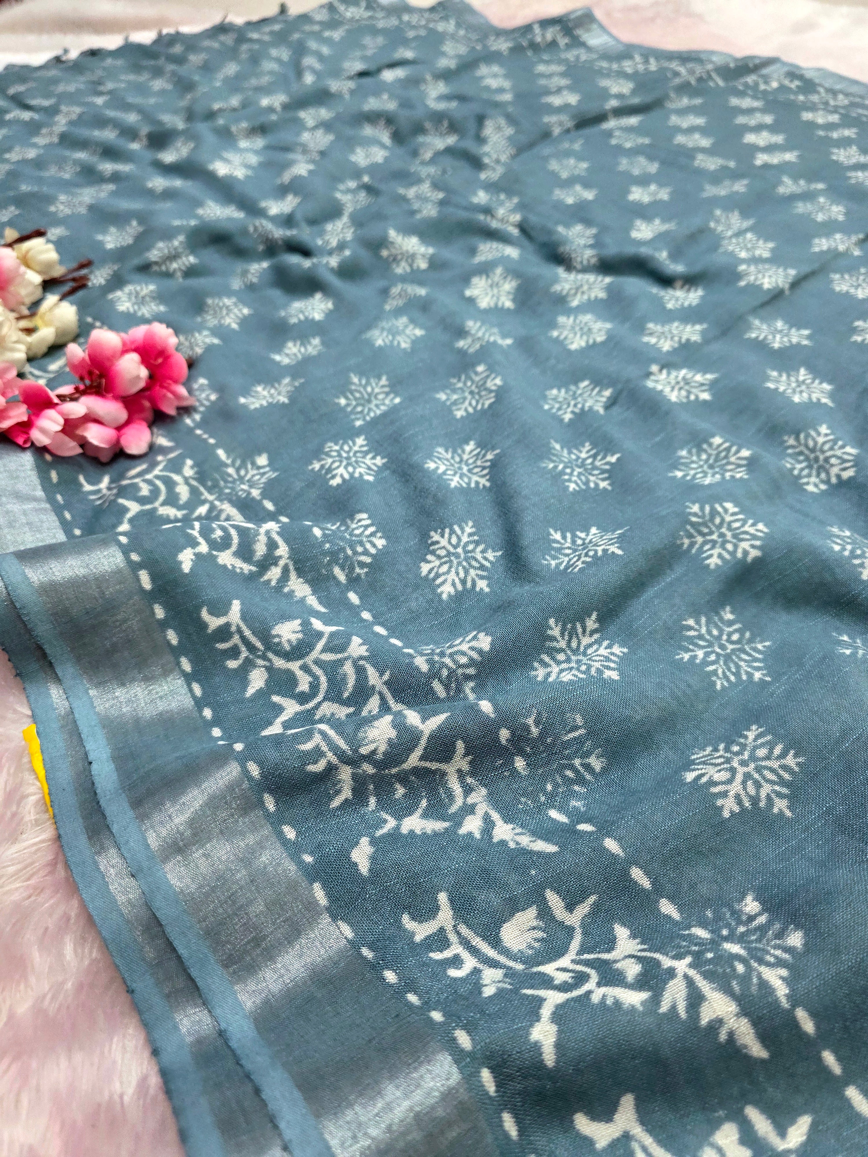 104101 Pure Rajasthani Natural Cotton Linen Hand Printed Saree