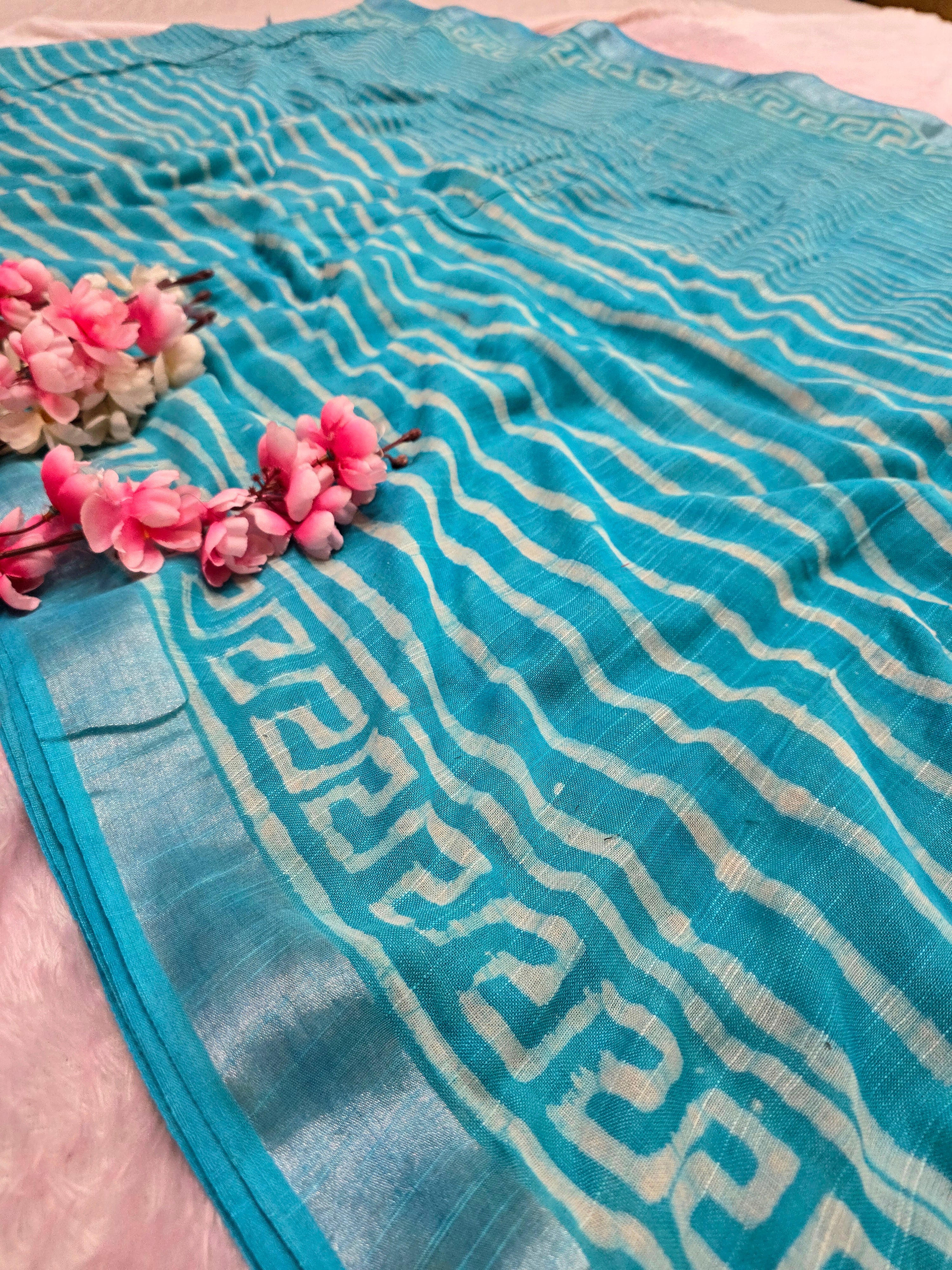 101402 Pure Rajasthani Natural Cotton Linen Hand Printed Saree