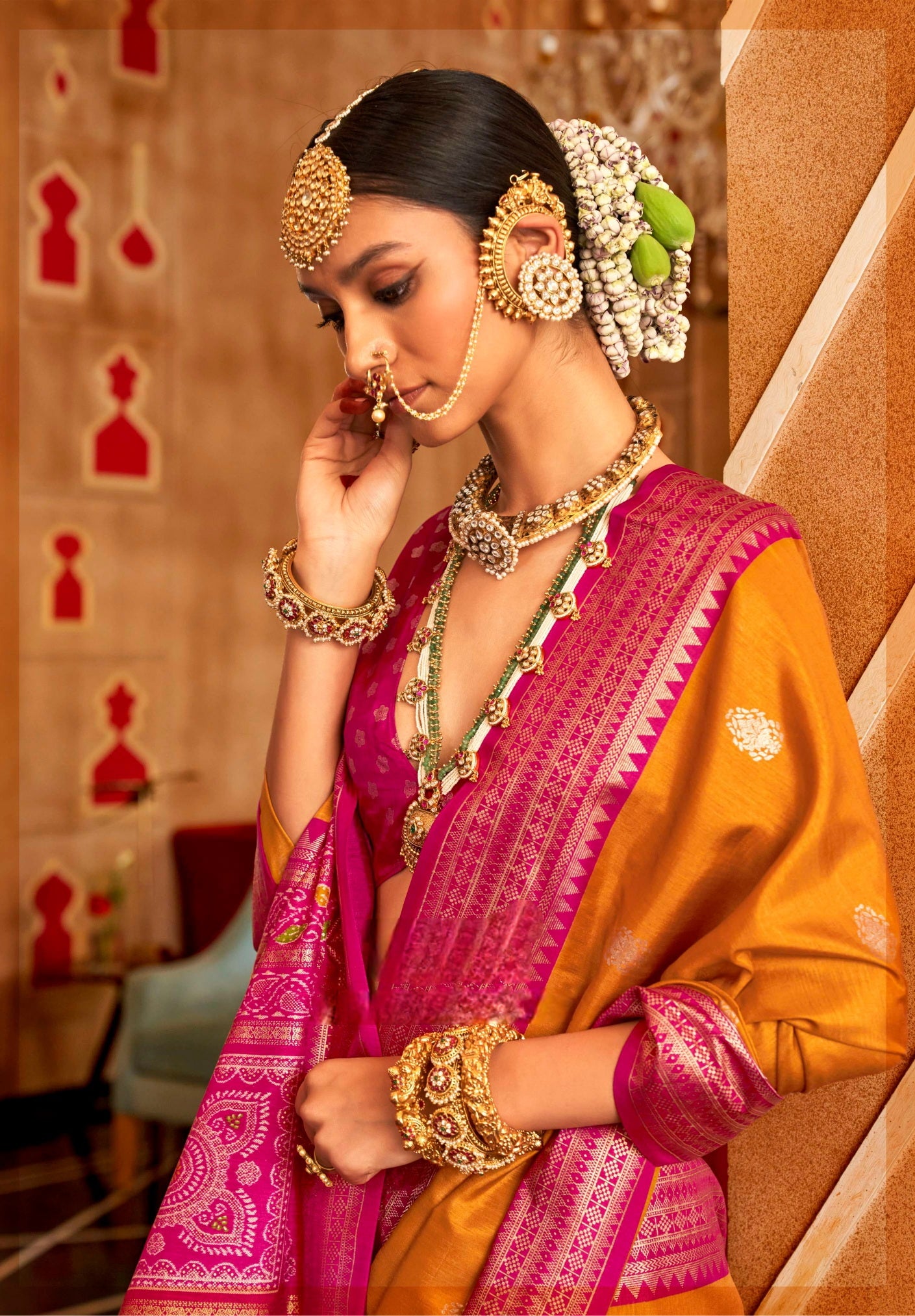 999003 Exclusive Patola Print Silk Yellow Saree With Gold Print