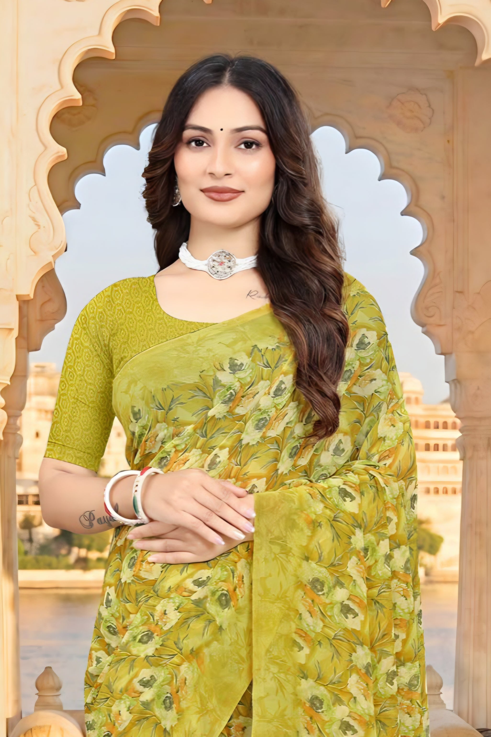 2313 Very Soft Danedar Georgette Flower Print Saree