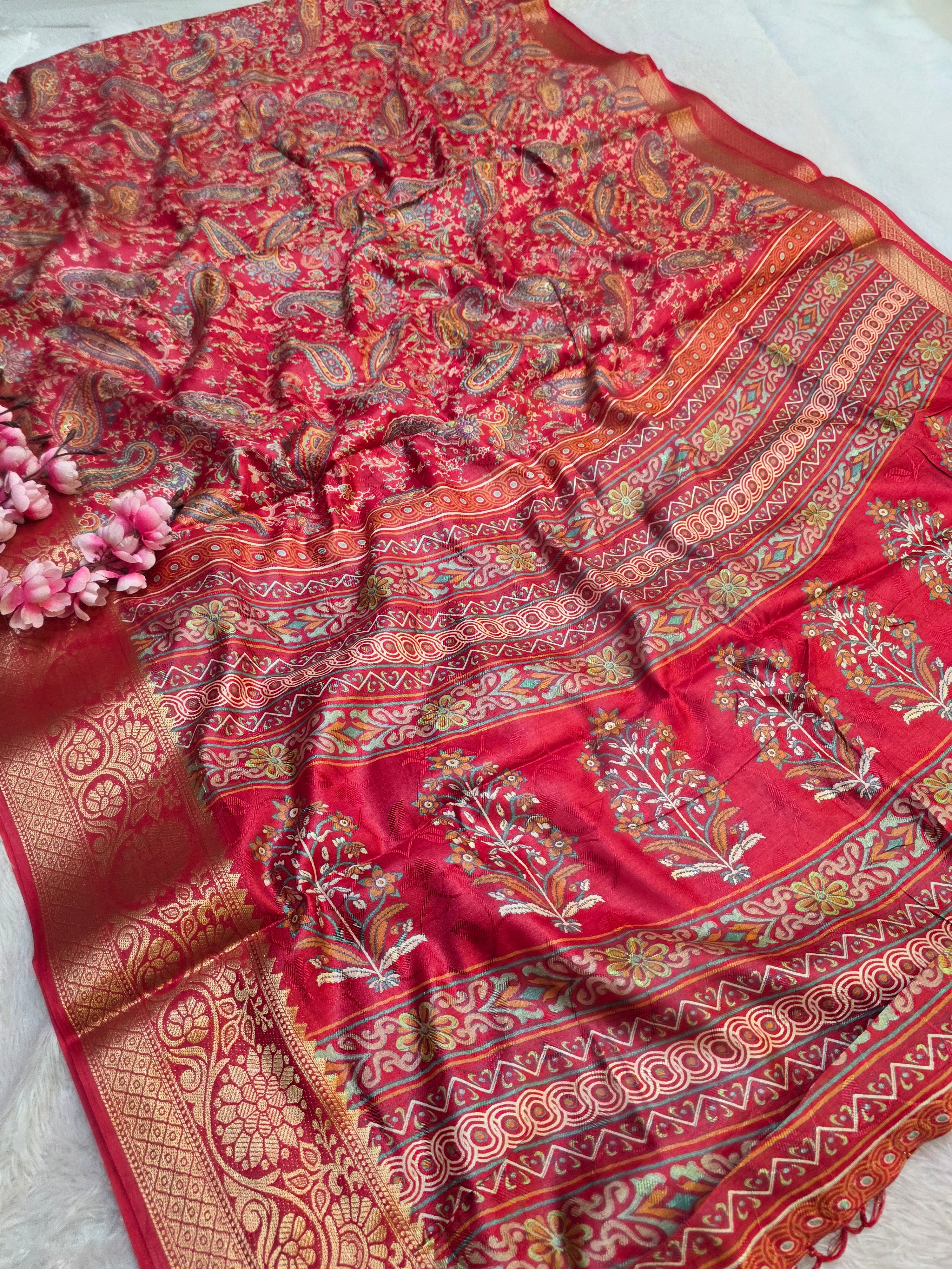 2283 Designer Soft Dola Silk Embroidery Saree with Zari Border - Red