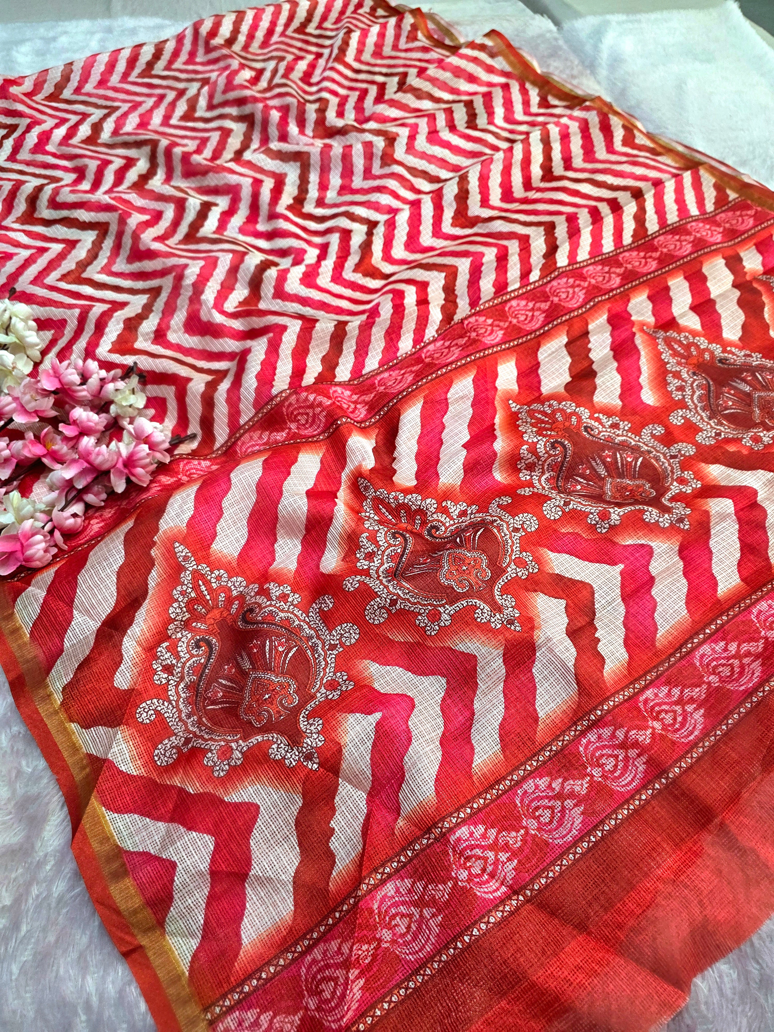 CA0833 Very Light Weight Kota Doria Silk Lehriya Saree