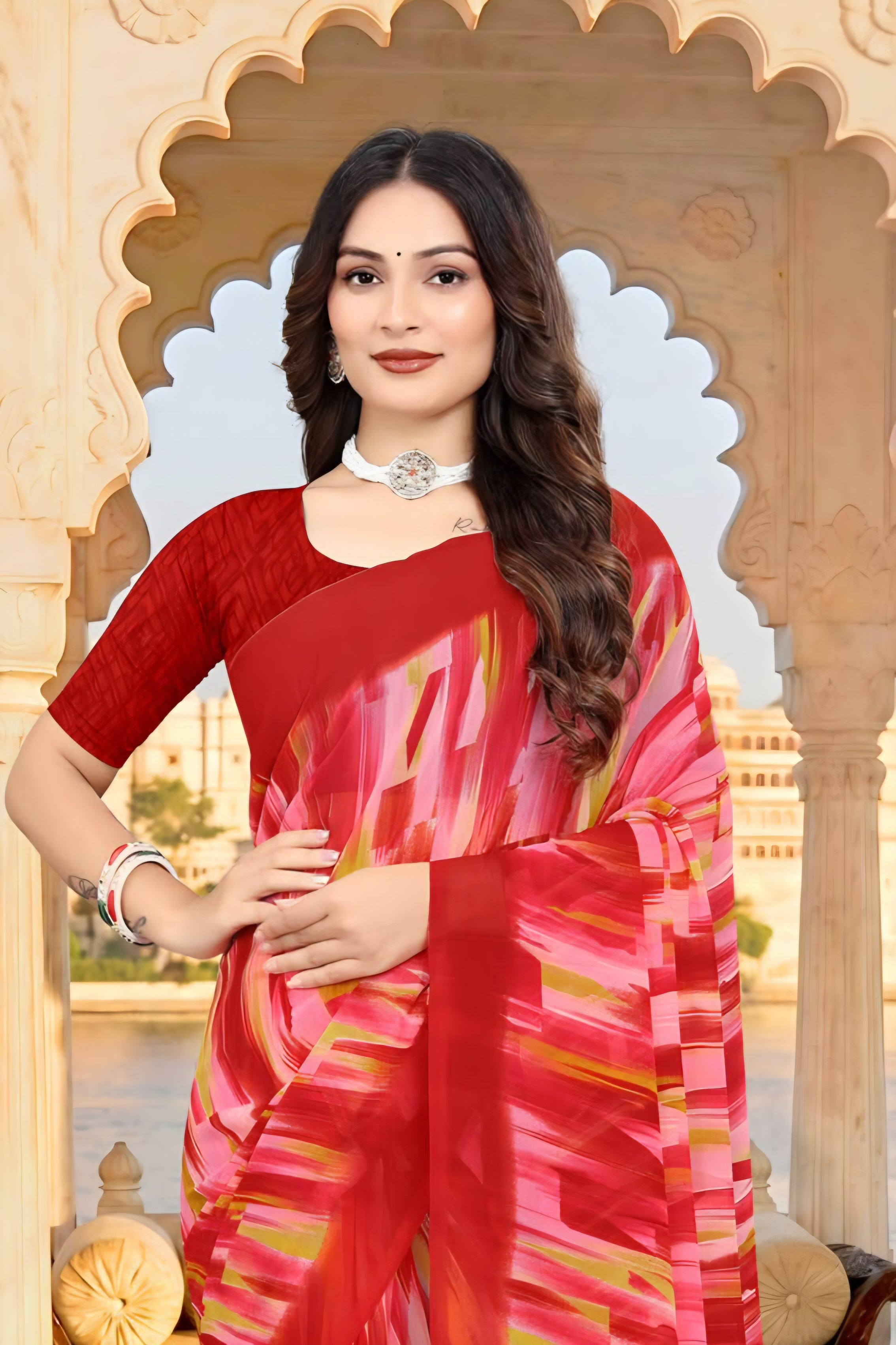 2306 Very Soft Danedar Georgette Flower Print Saree