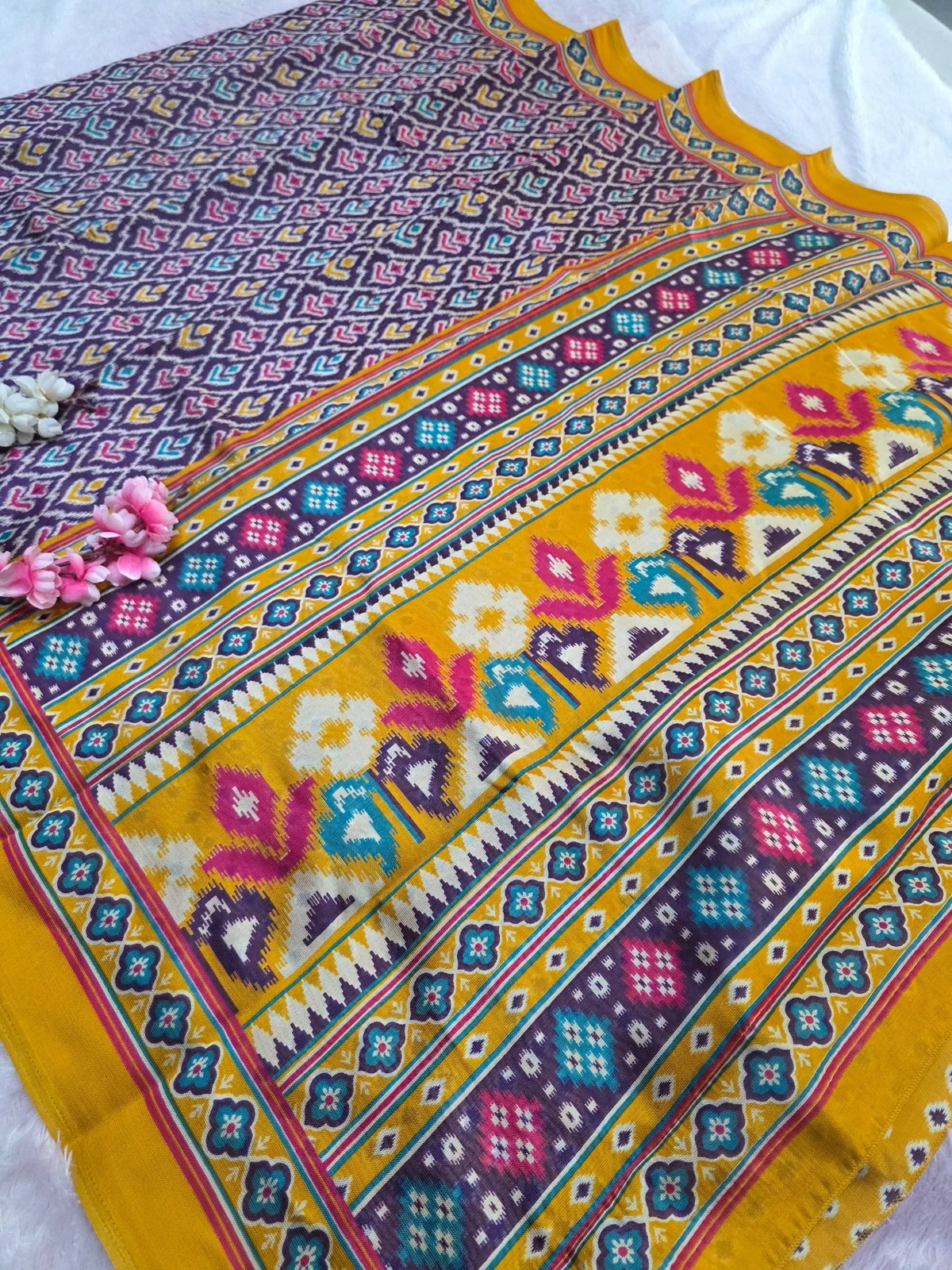 CA1525 Soft Silk Designer Patola Print Saree - Purple
