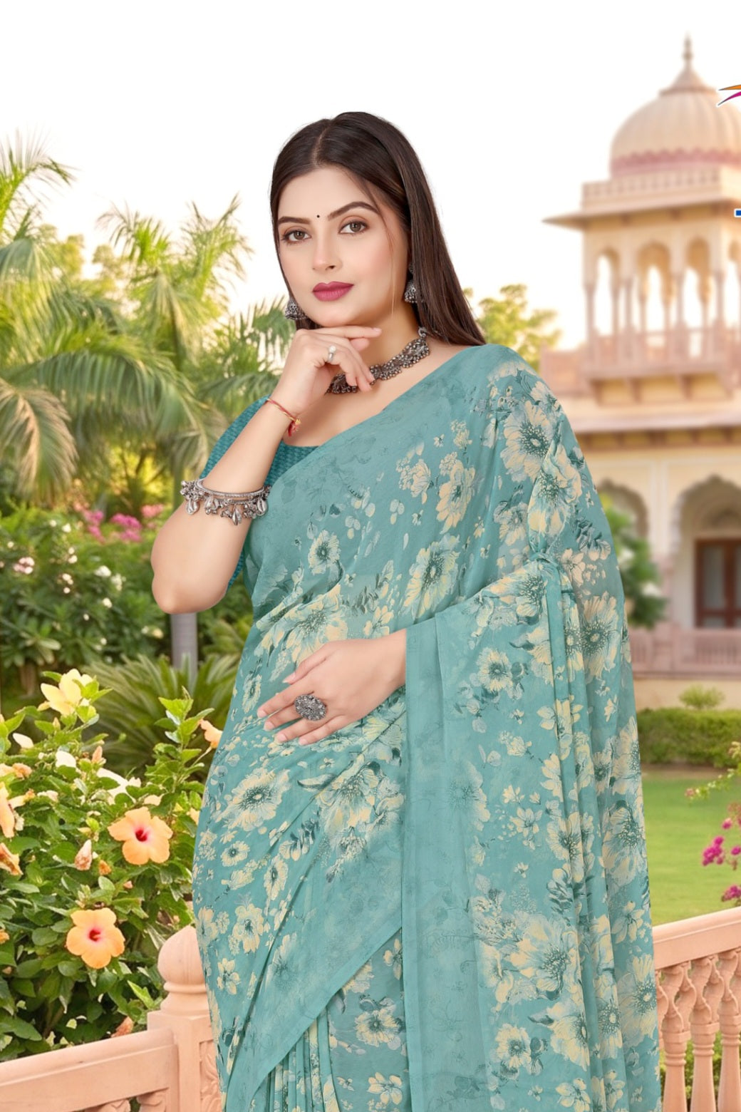 2207 Very Heavy Georgette Flower Print Saree