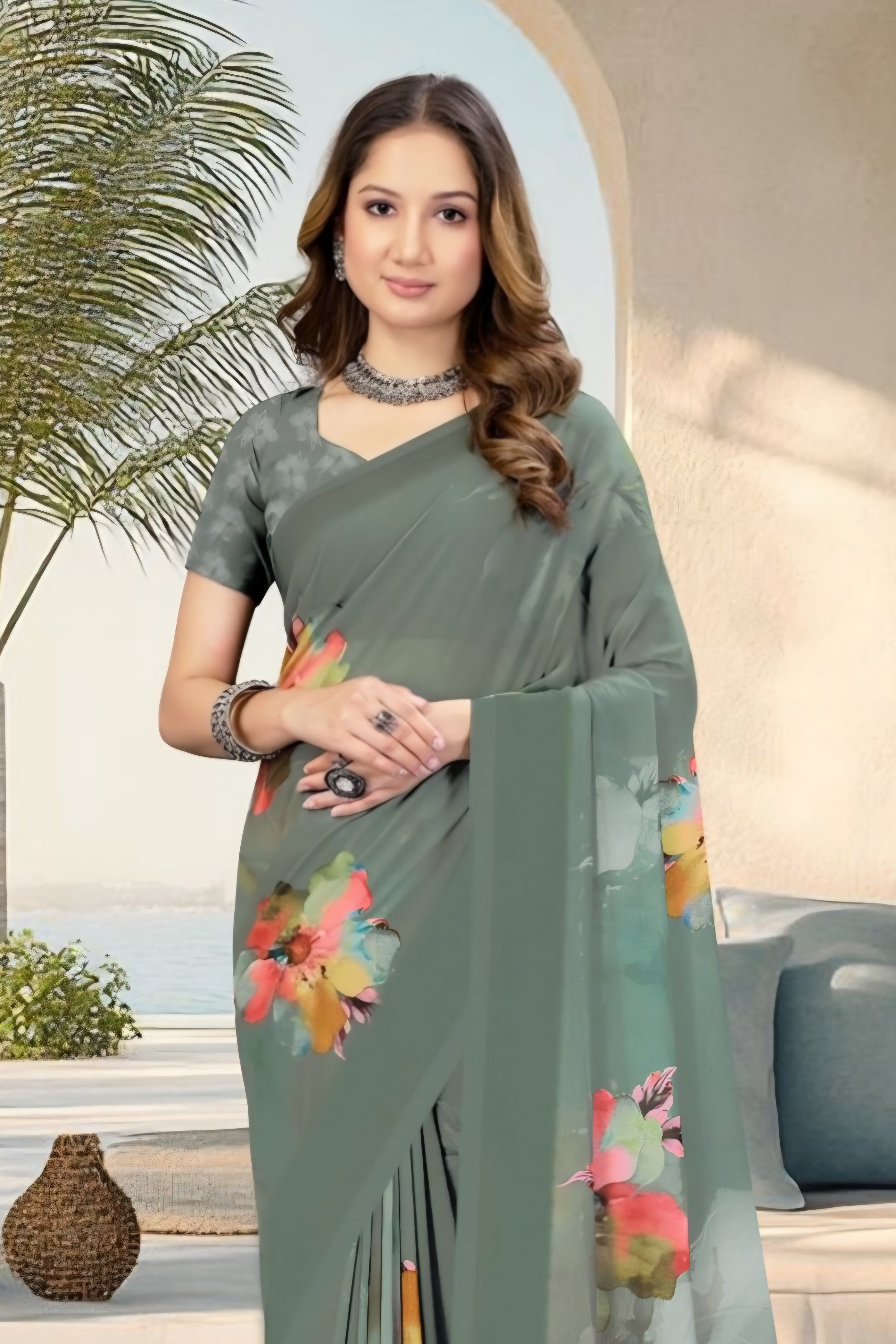 2221 Chitra Special Digital Print Georgette Crepe Saree
