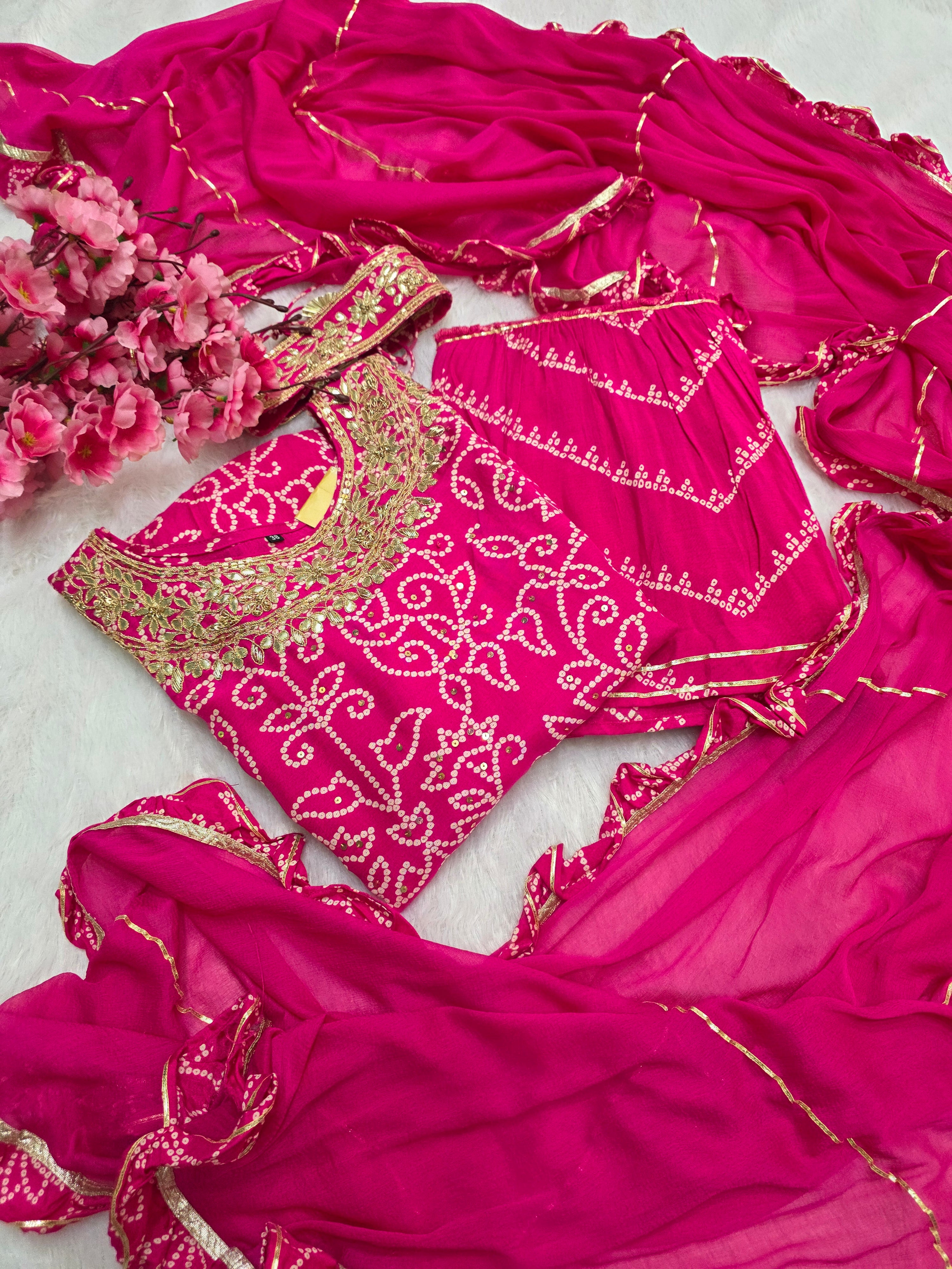 C77009 Exclusive Stylish Bandhani Print Party Wear Dress with Gotapatti and Zardosi Work