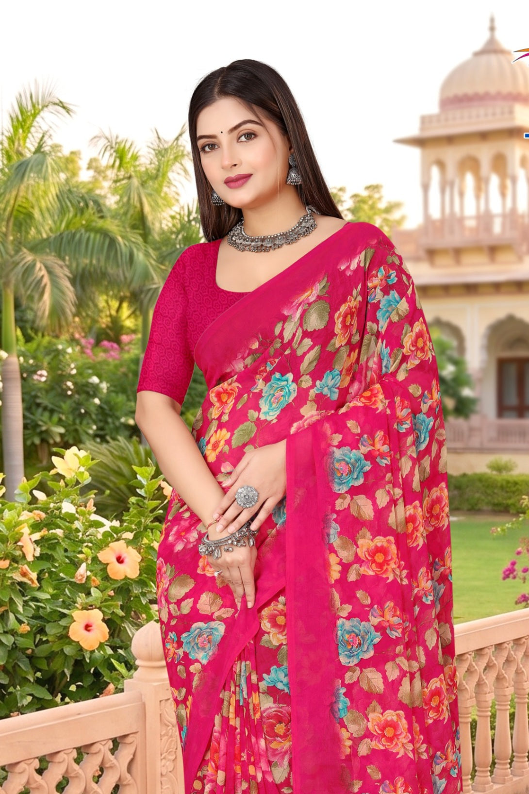 2205 Very Heavy Georgette Flower Print Saree