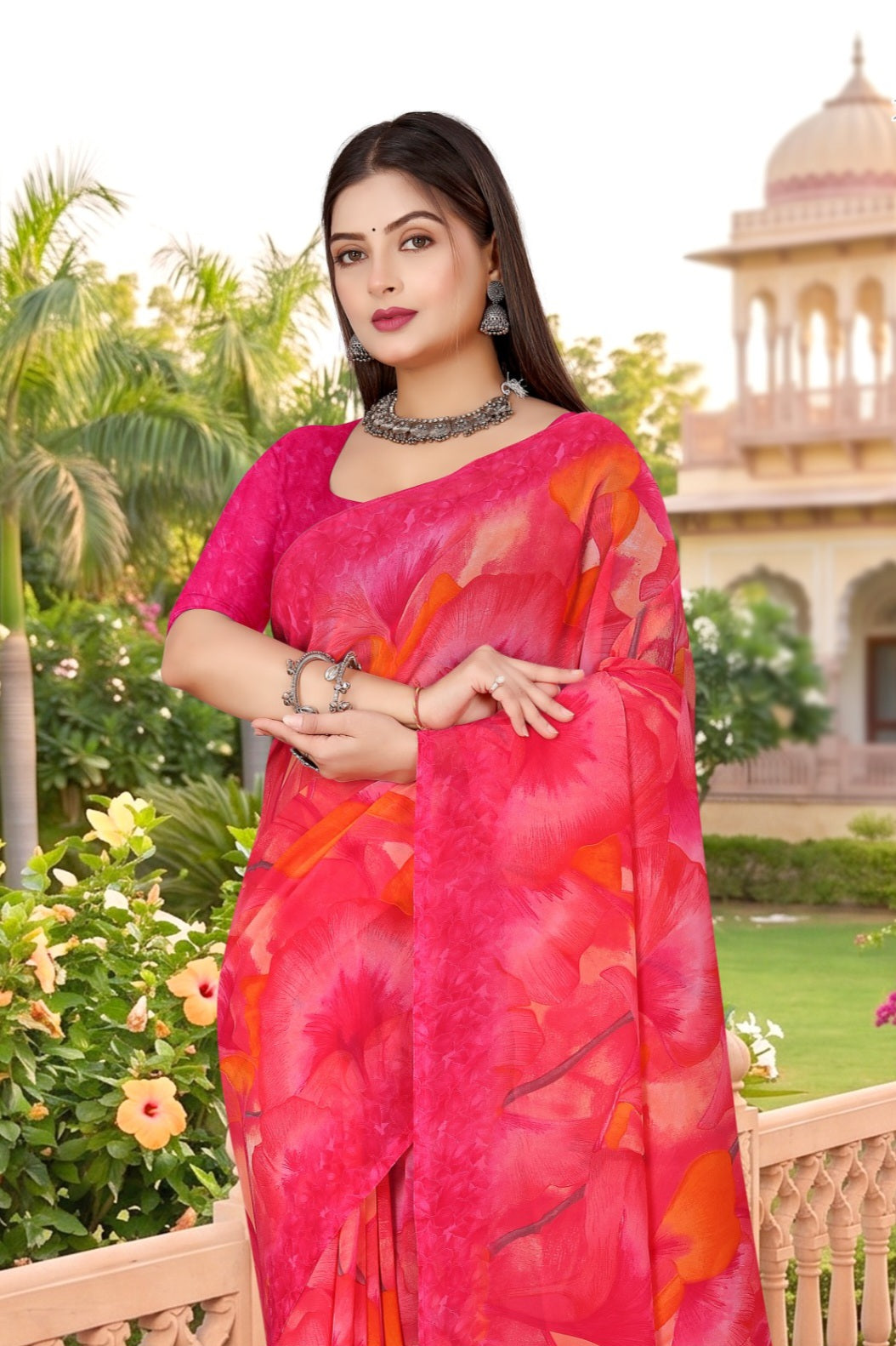 2214 Very Heavy Georgette Flower Print Saree