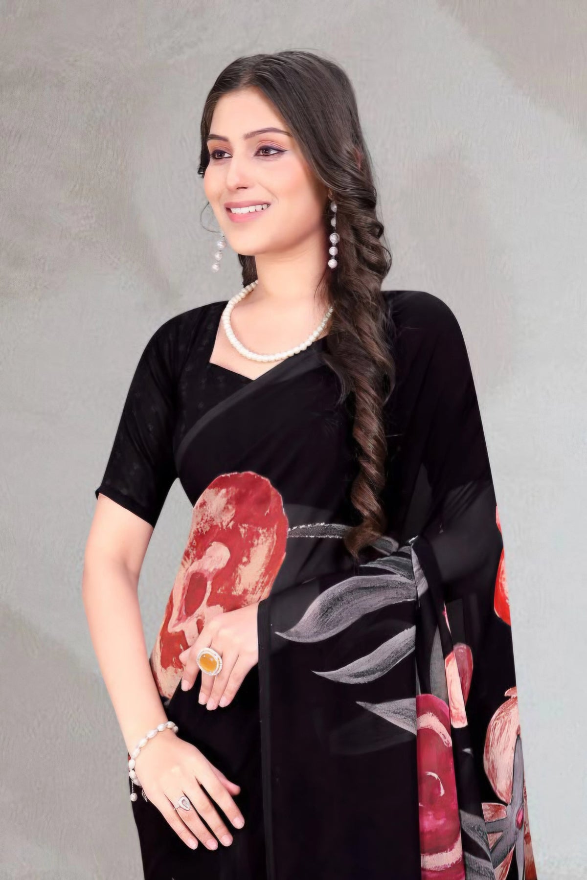 2414 Very Soft Georgette Flower Print Saree