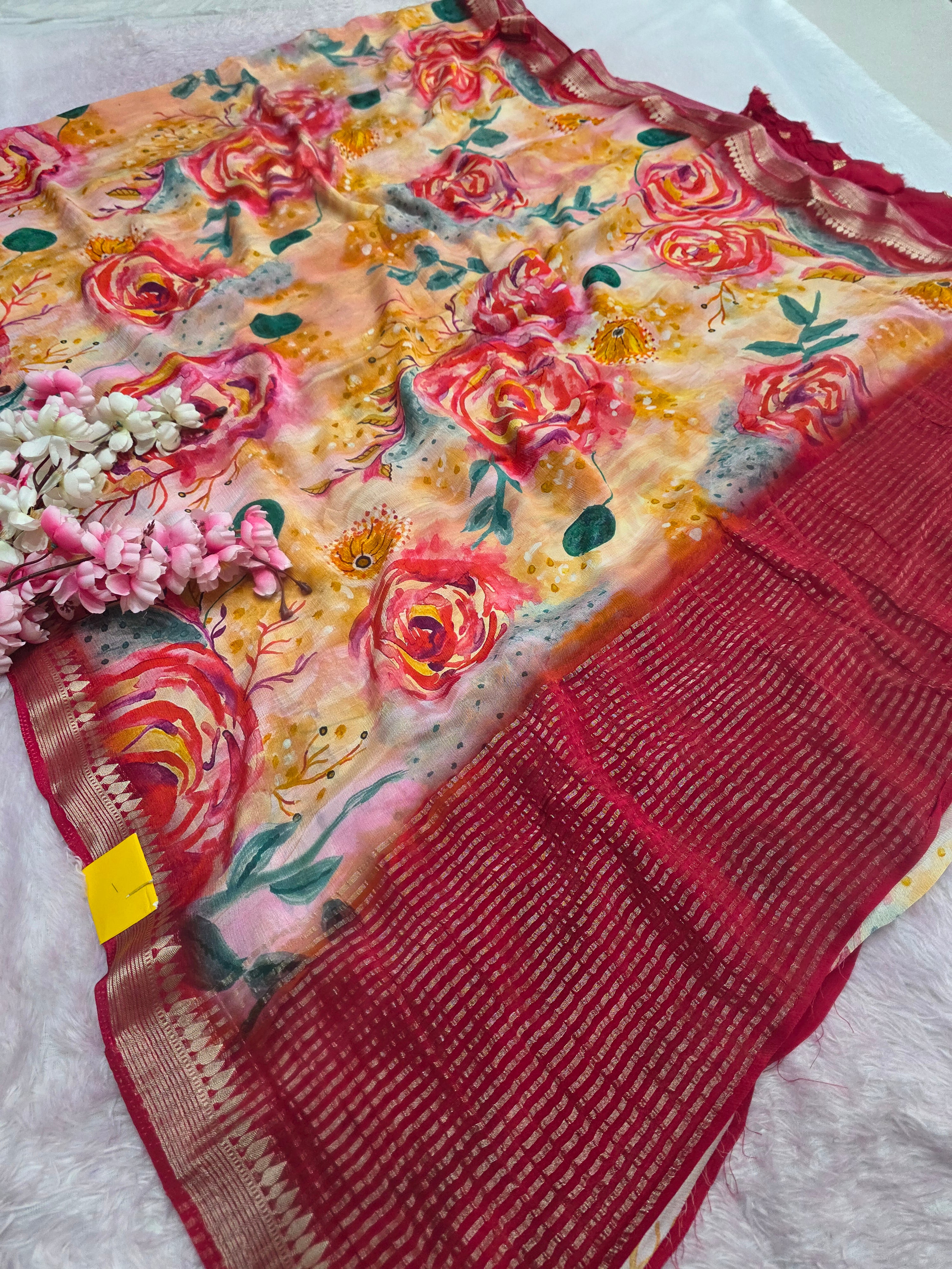 CA0719 Chitra Special Pure Chinon Silk Printed Saree Peach