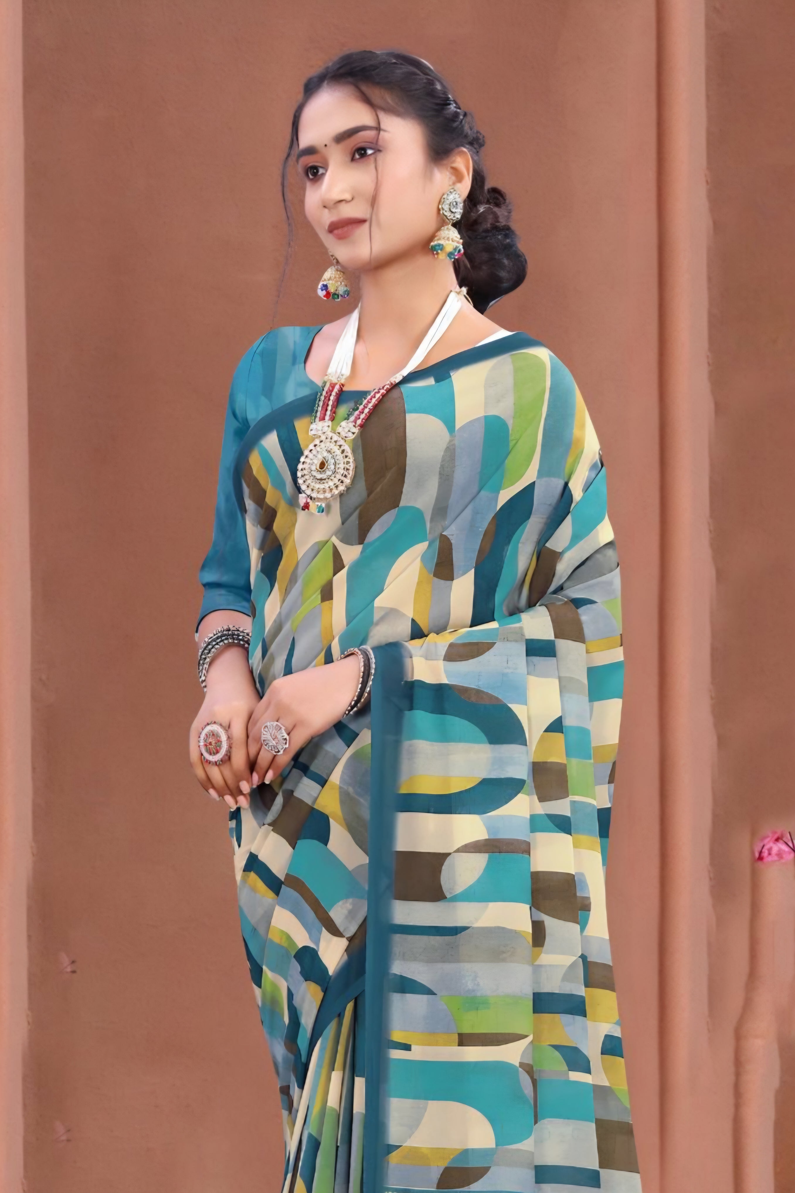 102904 Chitra Special Digital Print Georgette Crepe Saree