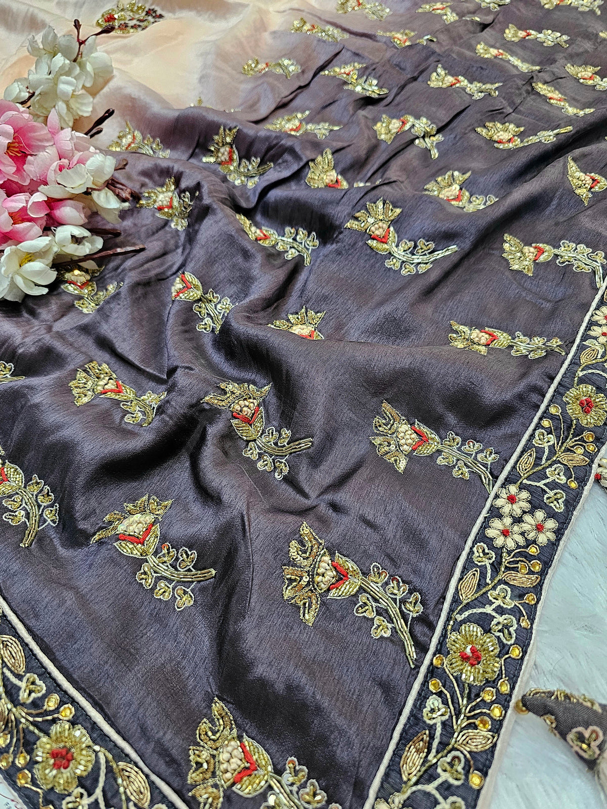 6638 Pure Russian Silk Party Wear Shaded Saree with Hand Work