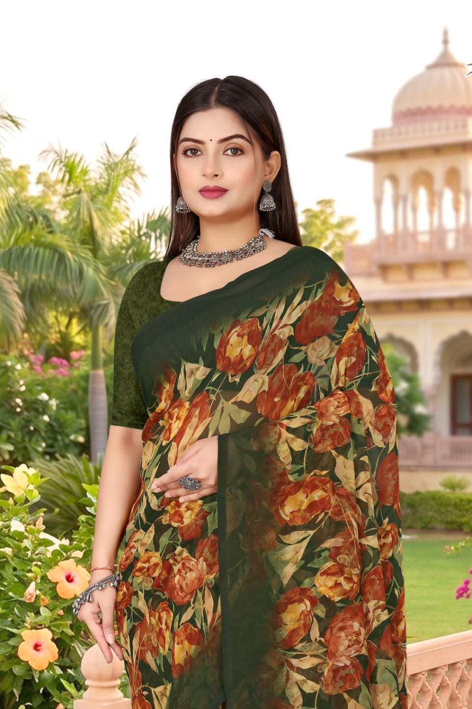 2206 Very Heavy Georgette Flower Print Saree
