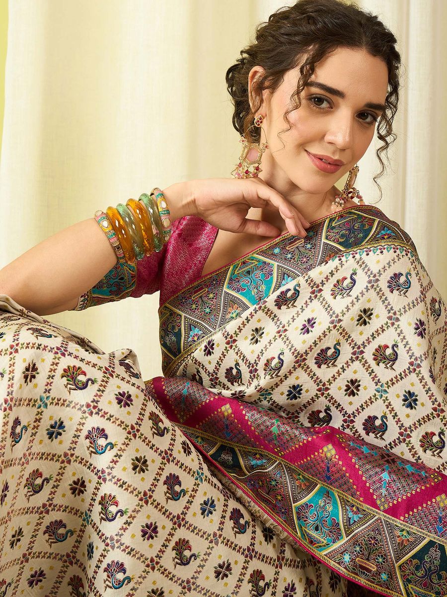 935004 Royal Kashmiri Pashmina Work Pure Soft Dola Silk Saree with Heavy Zari Blouse