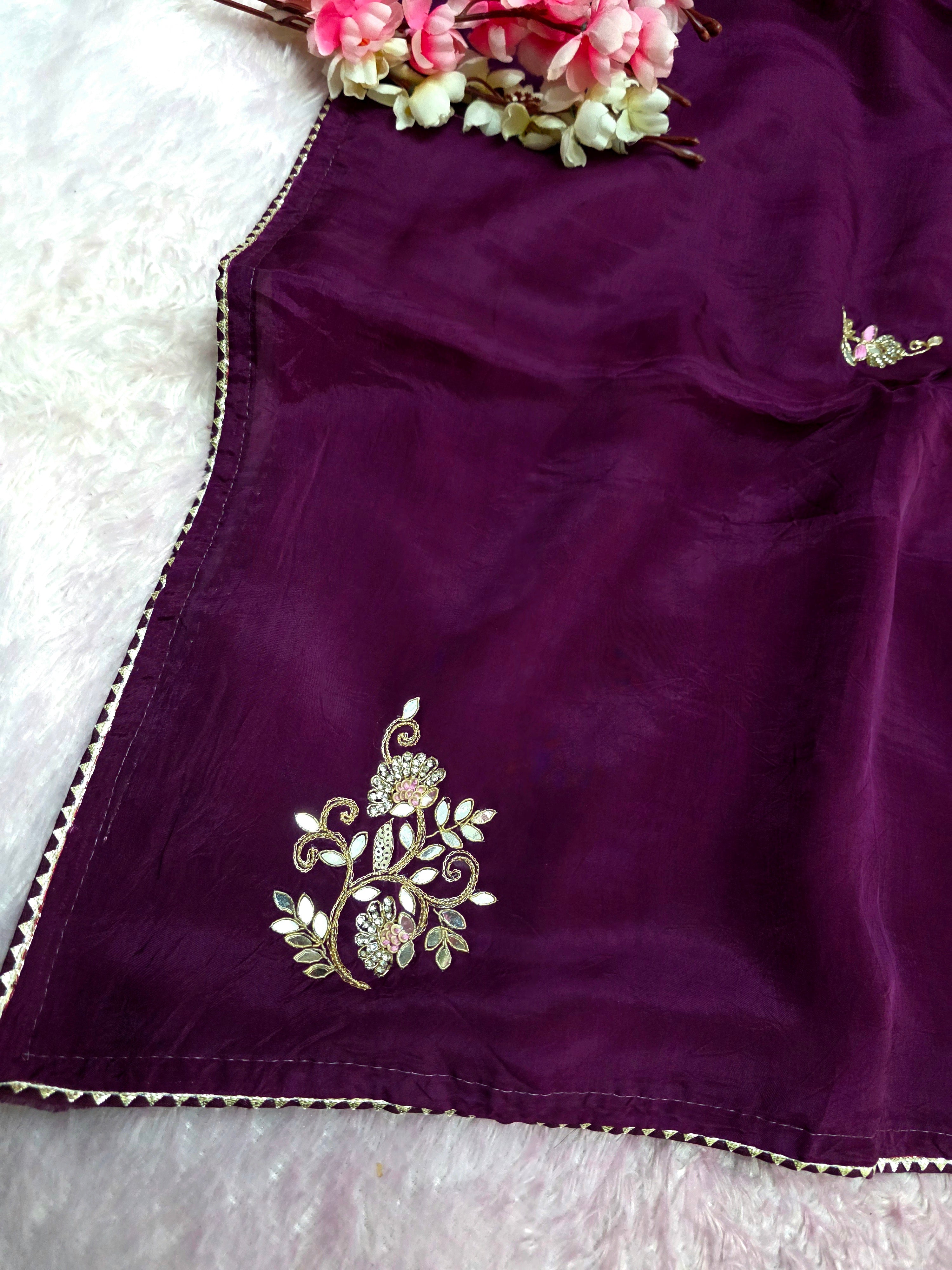 12459 Designer Pure Upada Silk Traditional Rajasthani Saree with Gota Patti Work - Purple