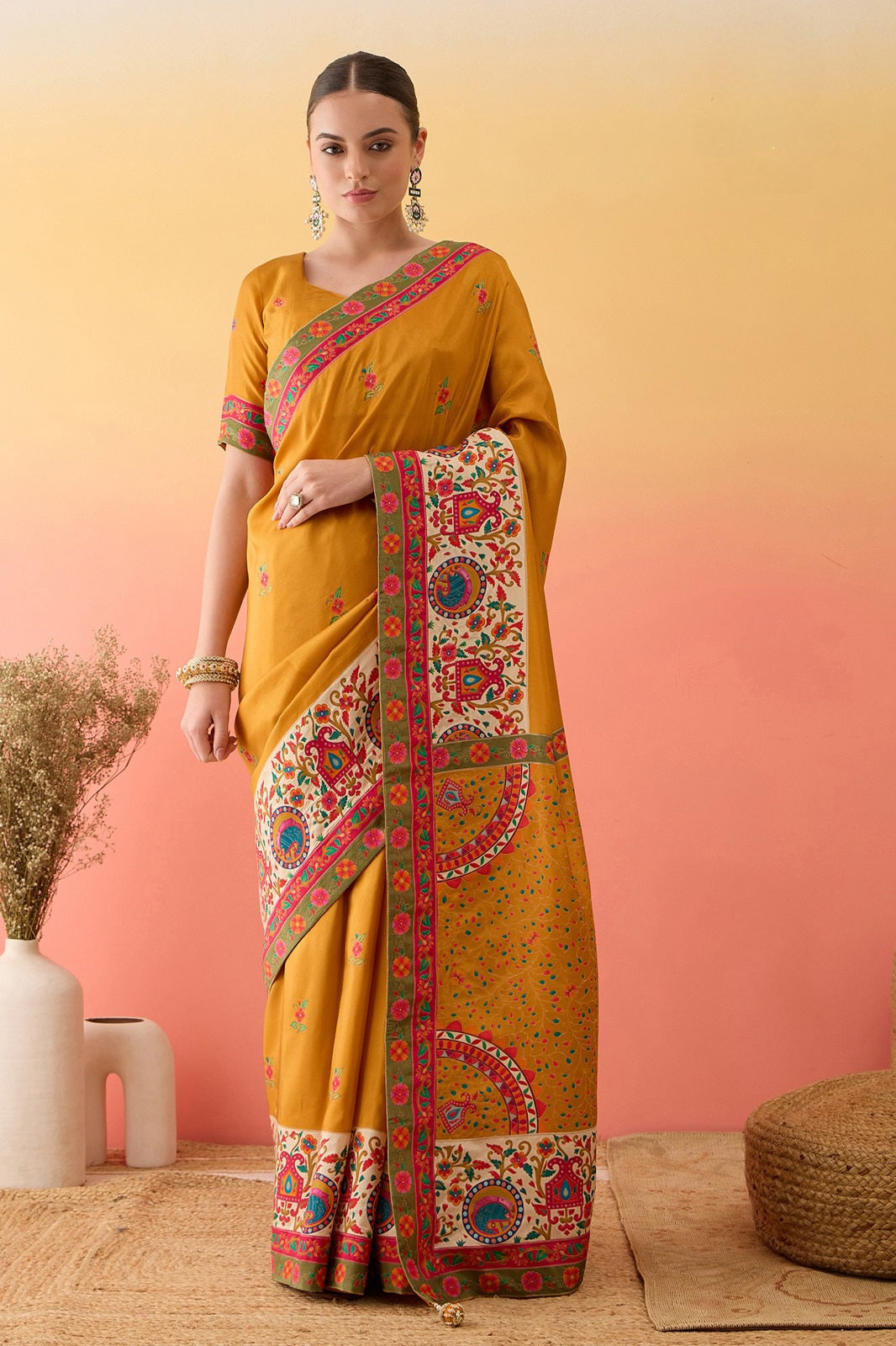 997004 Unique Kashmiri Work Pure Natural Viscos Silk Saree