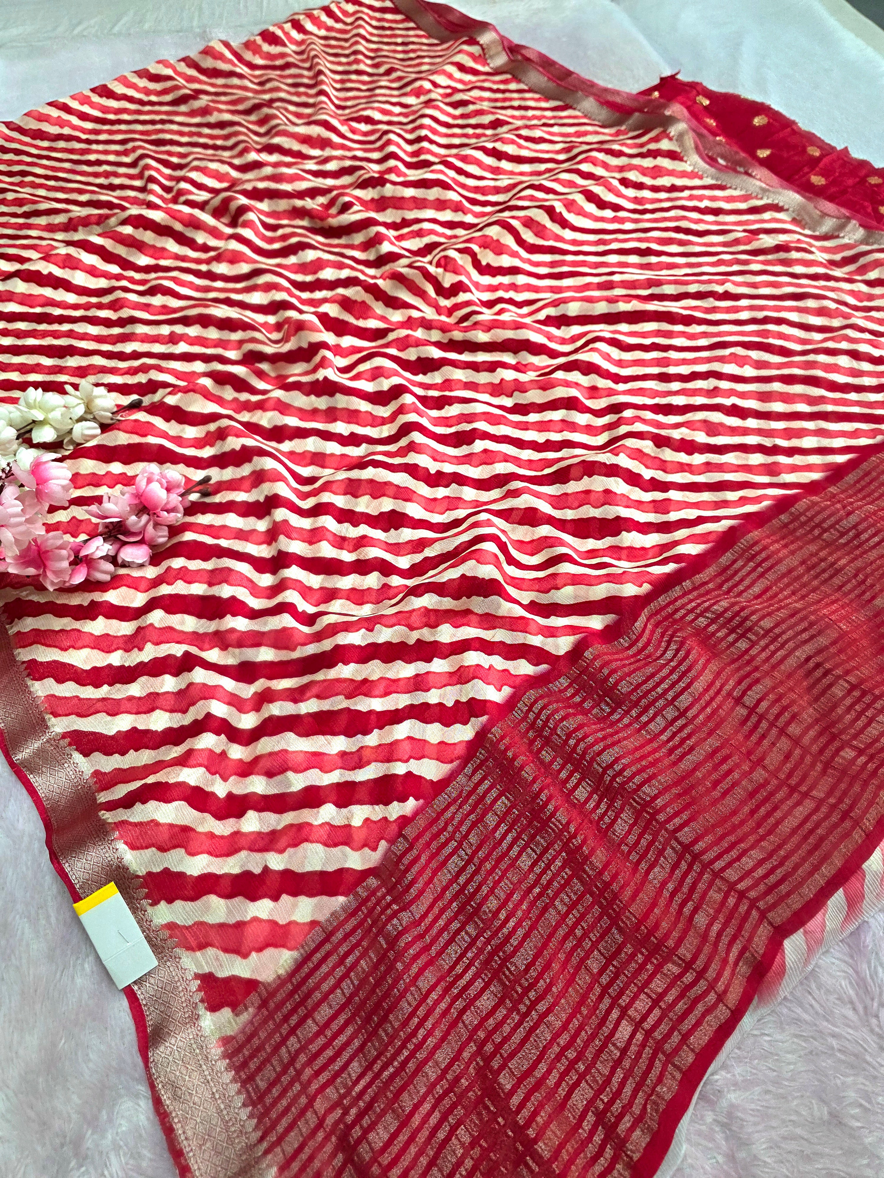 CA0788 Pure Chinon Silk Rajasthani Lahriya Saree