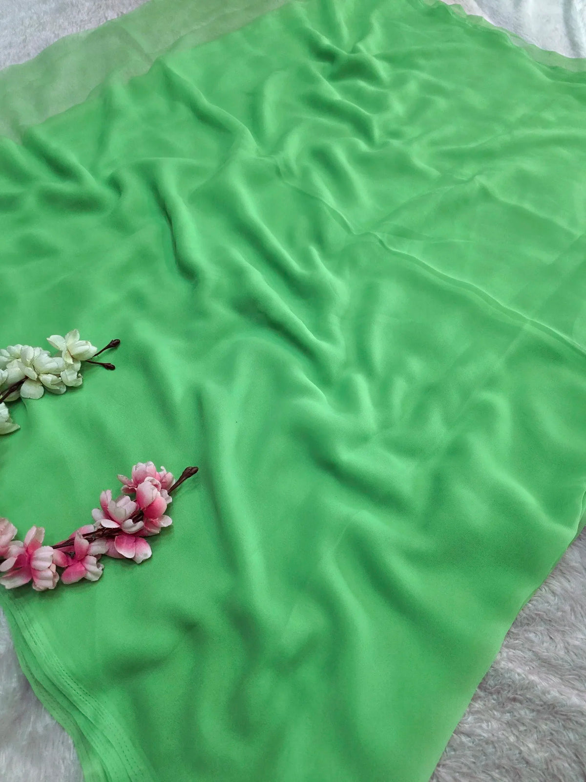 CA1520 Designer Soft Georgette Plain Saree with Designs Blouse - Green