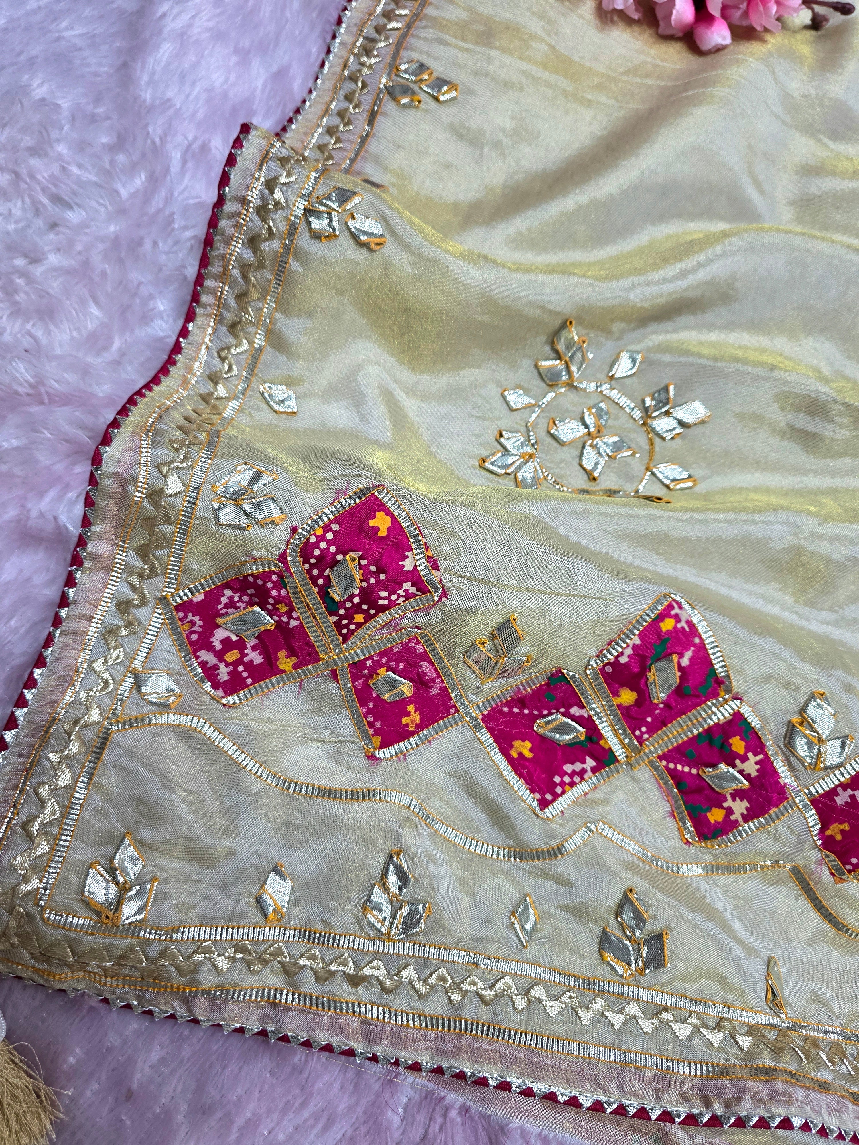 CA0760 Designer Pure Cosmo Silk Traditional Rajwadi Gota Patti Work Saree