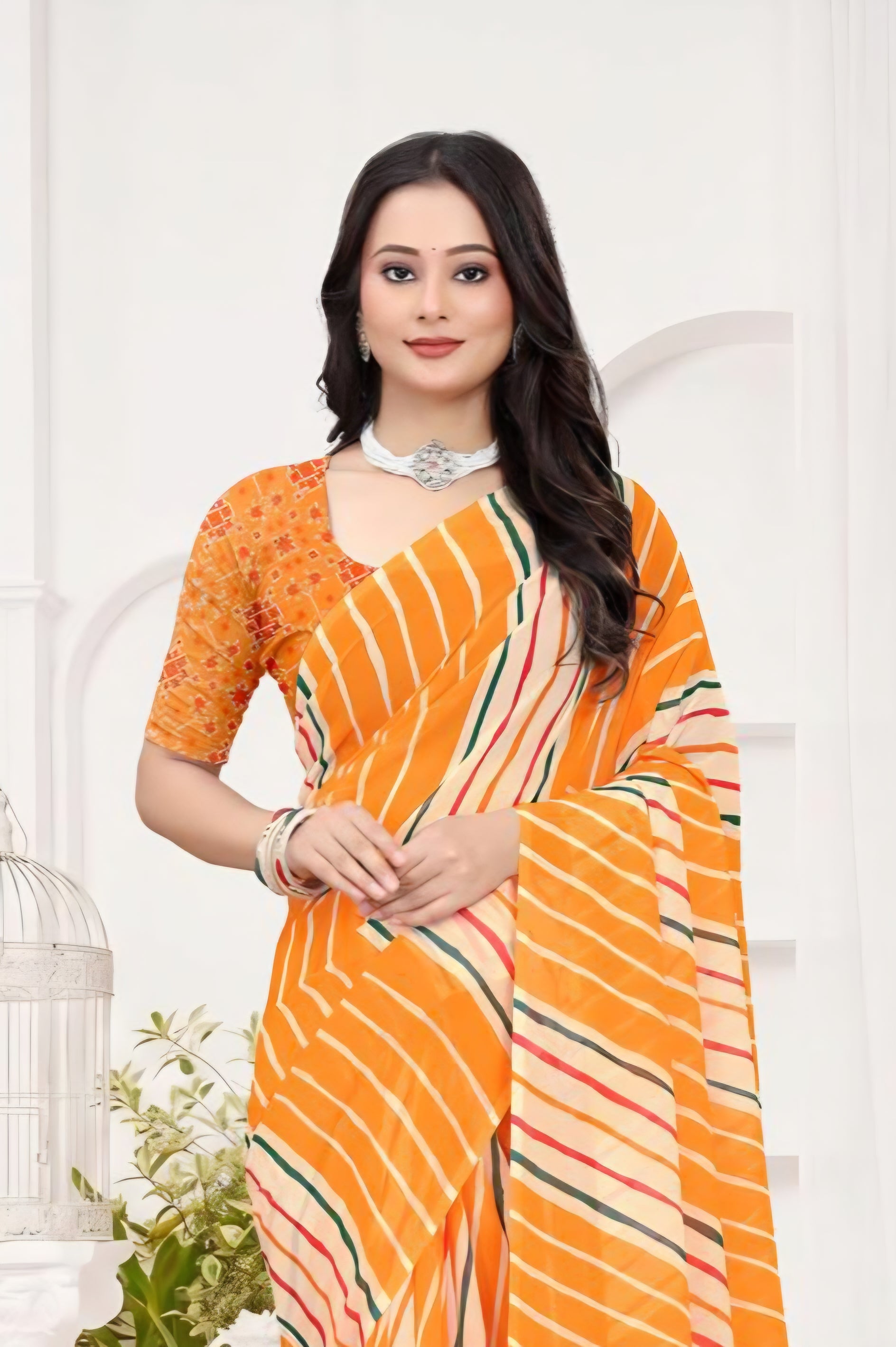 2279 Rajasthani Lehriya Orange Italian Crepe Silk Saree 2282