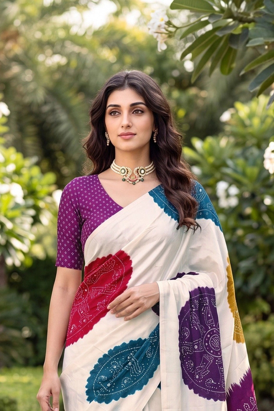 CA1499 Trending Mirror Work Ajrakh Patola Print Semi Modal Silk Saree - Wine