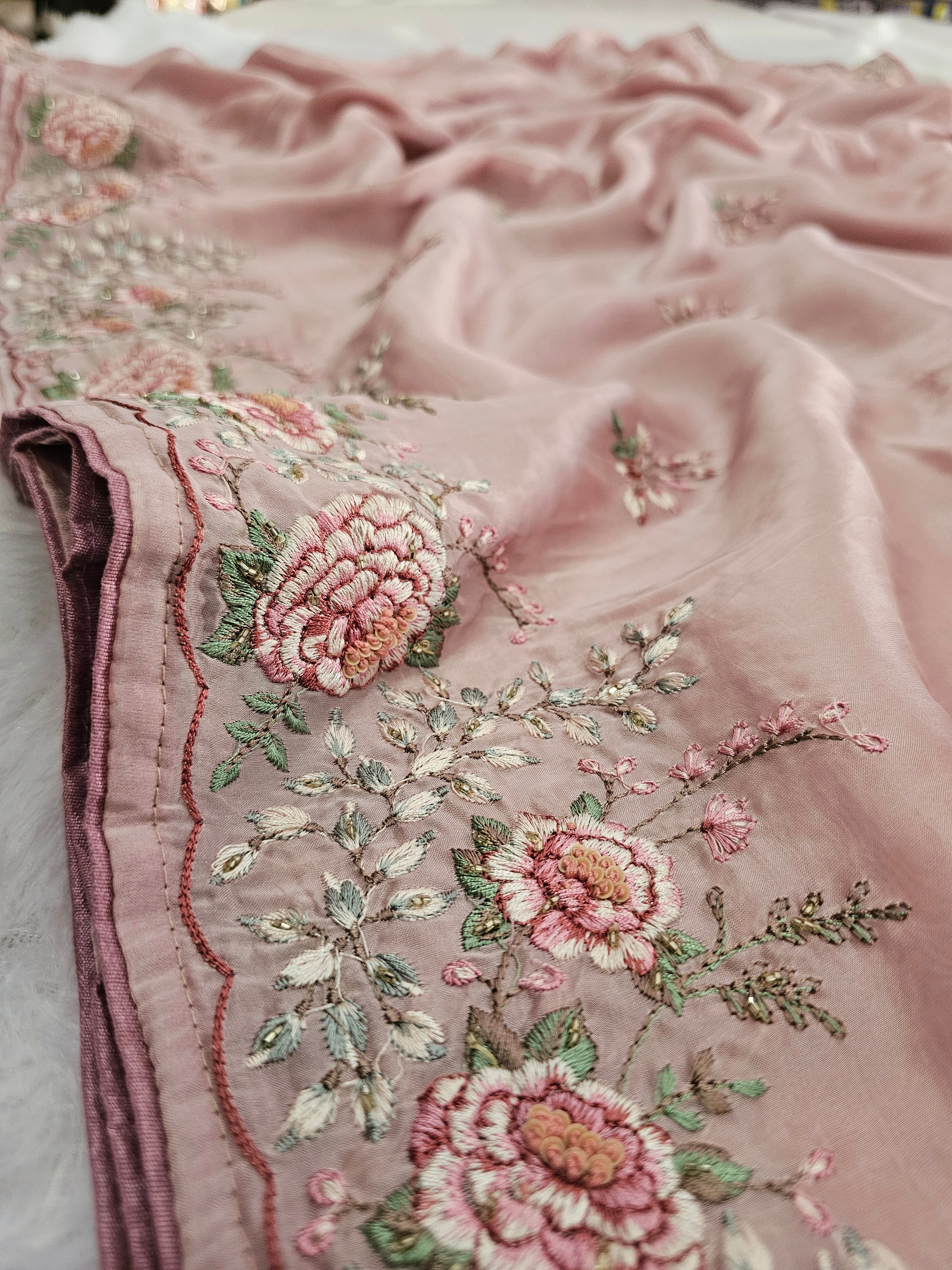 11705 Pure Luxury Feel Very Light Weight Saree With Embroidery and Cutdana Work