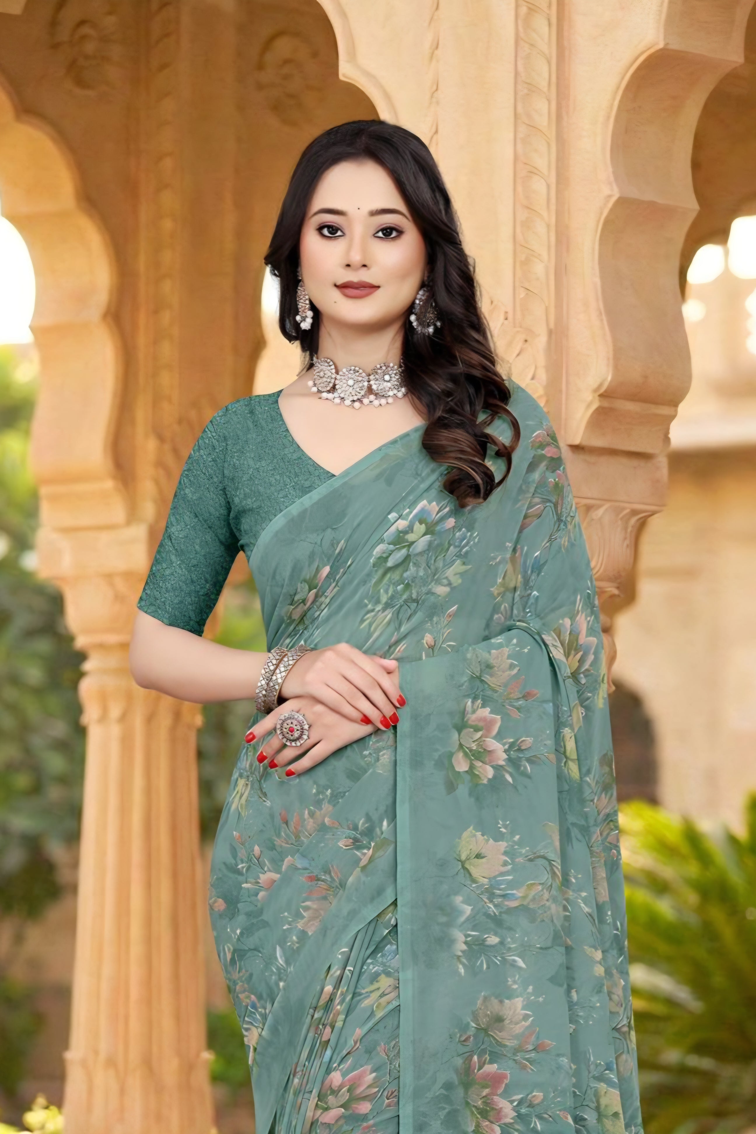 101902 Very Soft Heavy Georgette Flower Print Saree