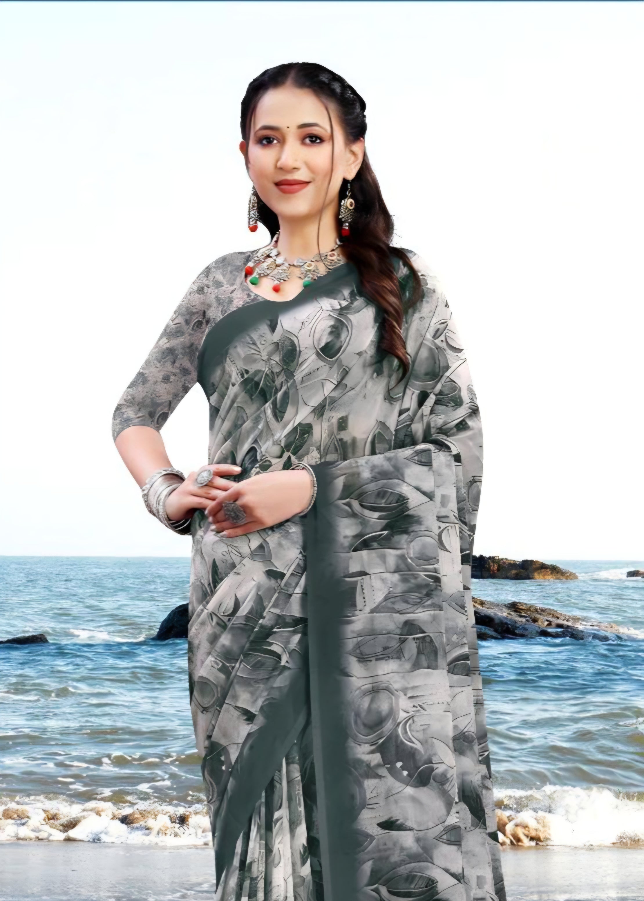 626009 हैवी जॉर्जेट डिजिटल प्रिंट साड़ी