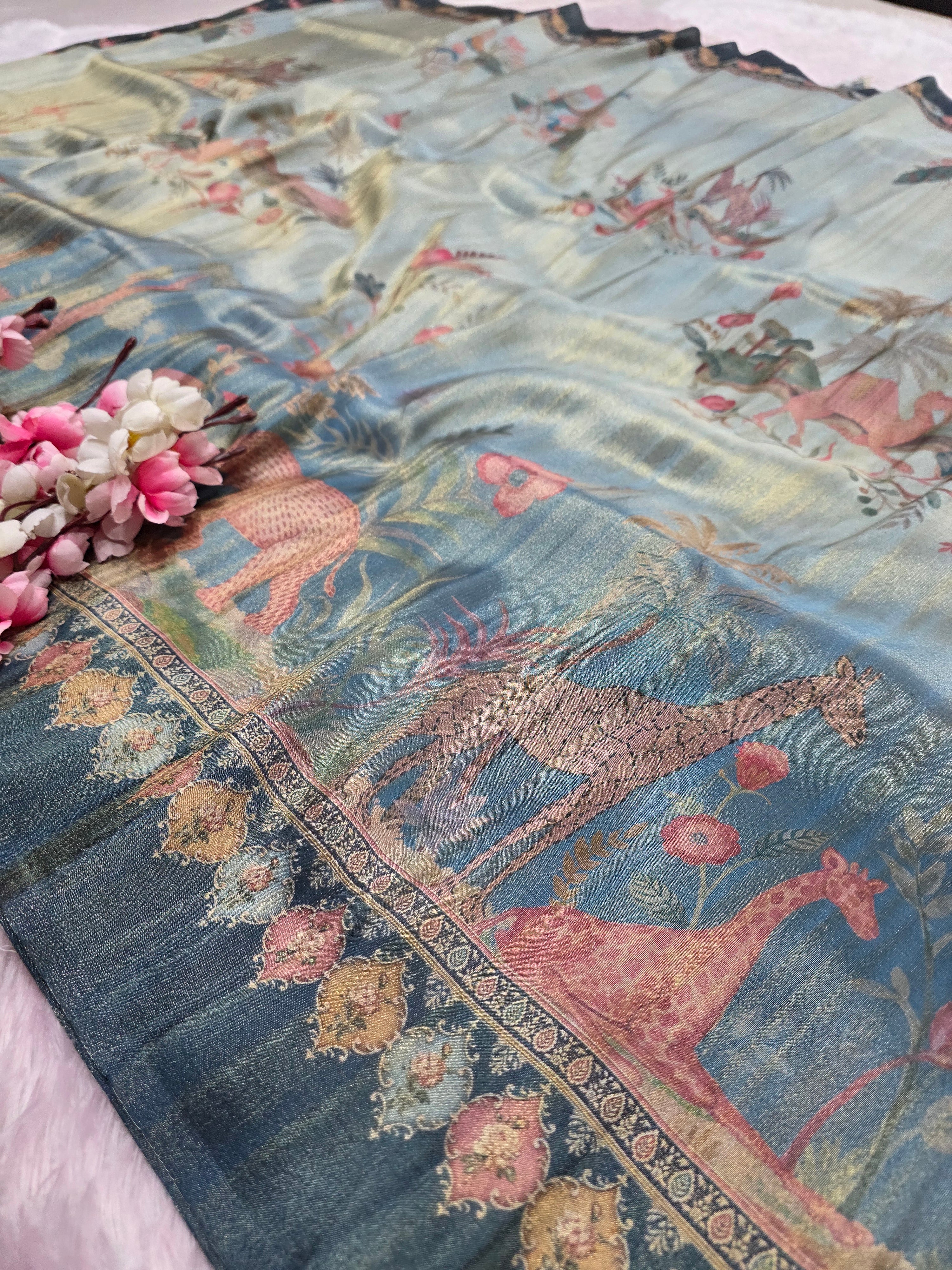 CA0793 Soft Tissue Silk Designer Printed Saree - Blue