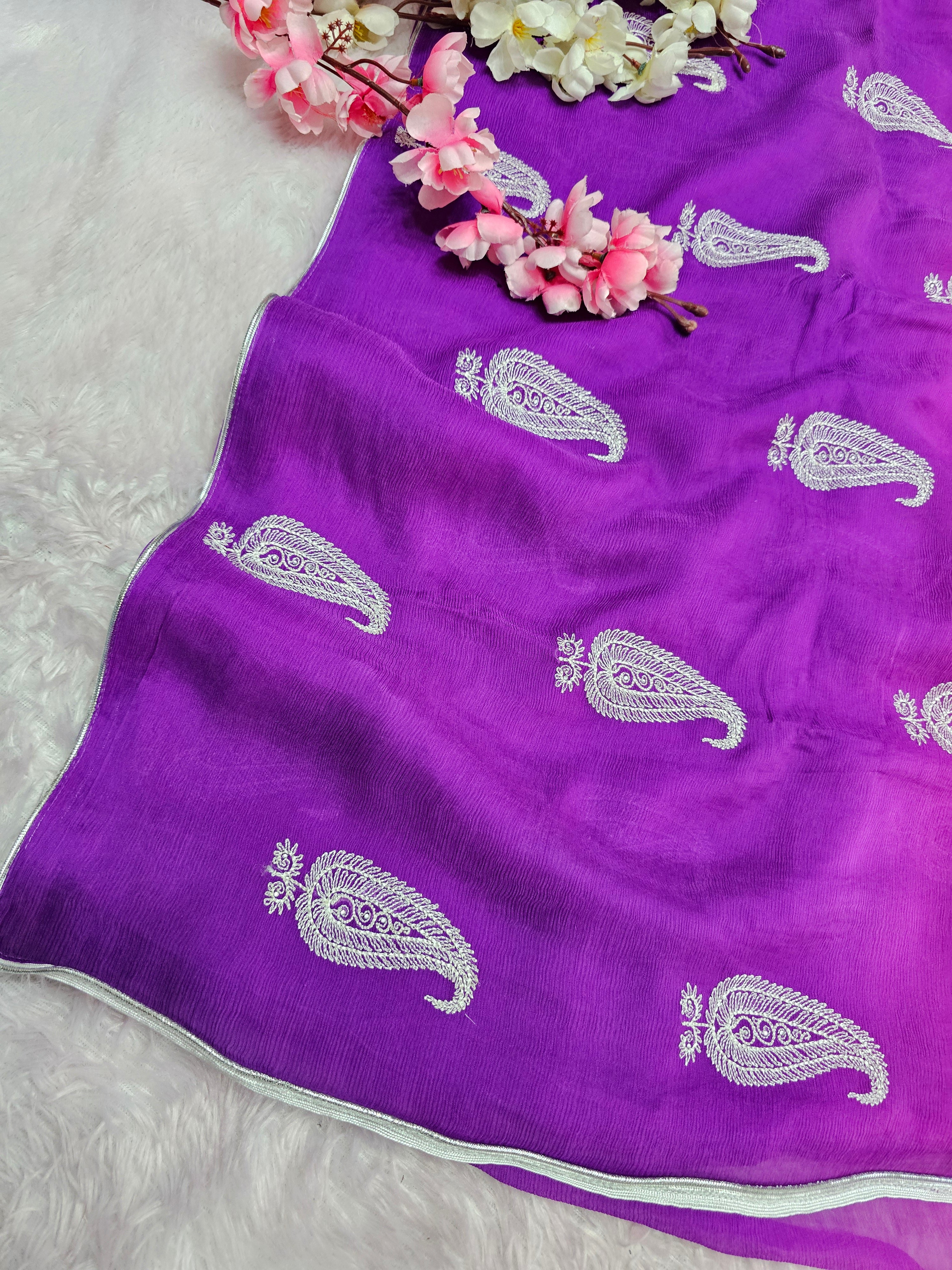 CA651 Pure Original Chiffon Dual Shade Saree with Embroidery