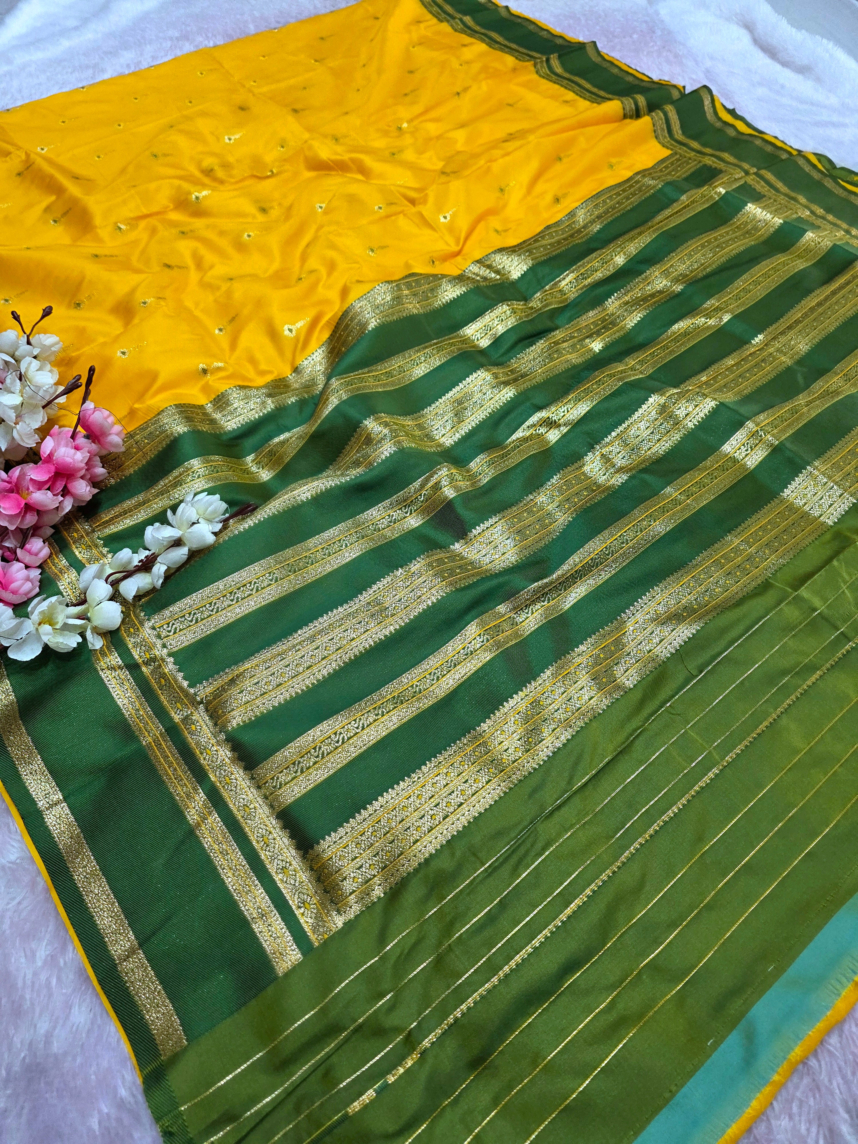 992005 Banarasi Soft Silk Saree with Small Buti - Yellow Green