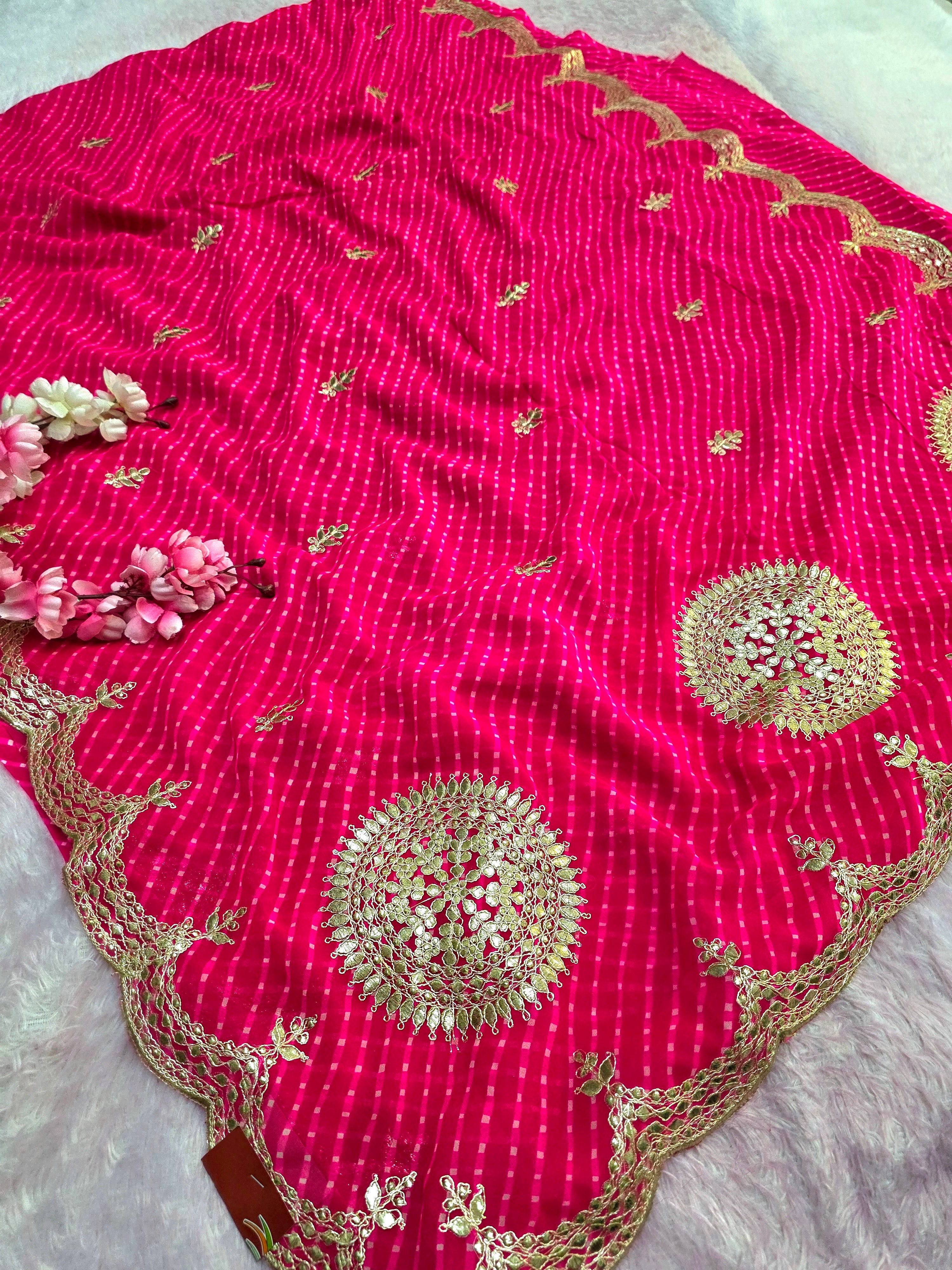 CA0834 Rajwadi Georgette Rani Mothra Lehriya With Gota Patti Work