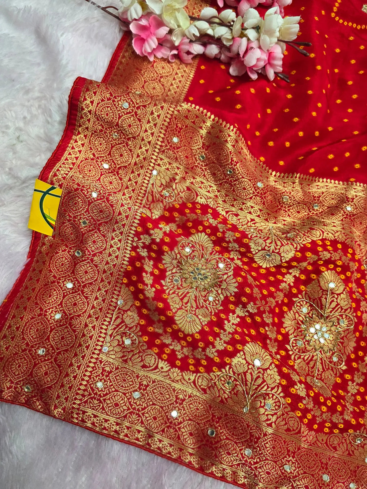 5060 Pure Upada Silk Bandhani Saree with Handwork - Red