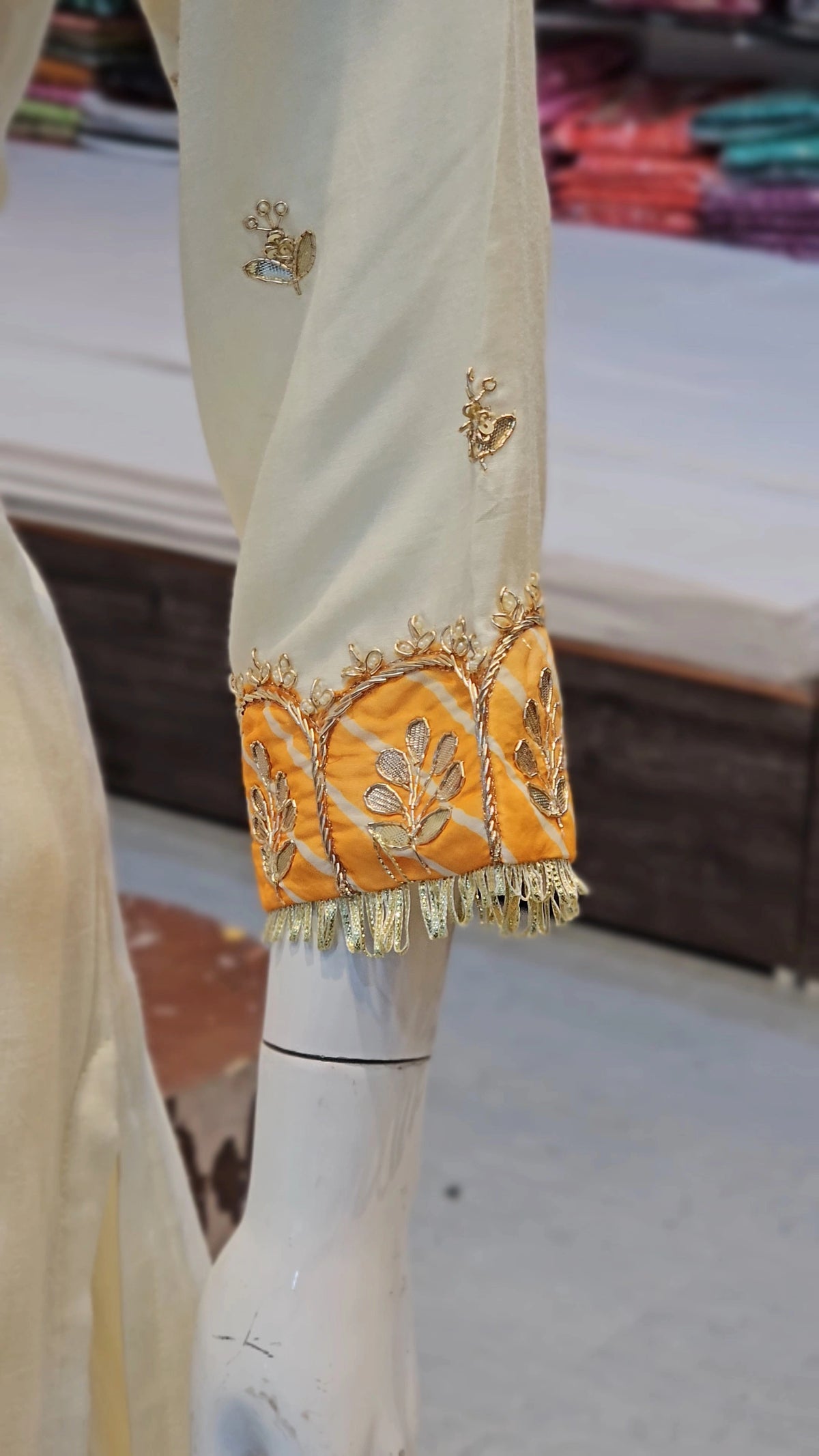 9232 Premium Hand Zardosi and Gotawork Maslin Silk Kurti with Raffle Skirt with Lehriya Dupatta