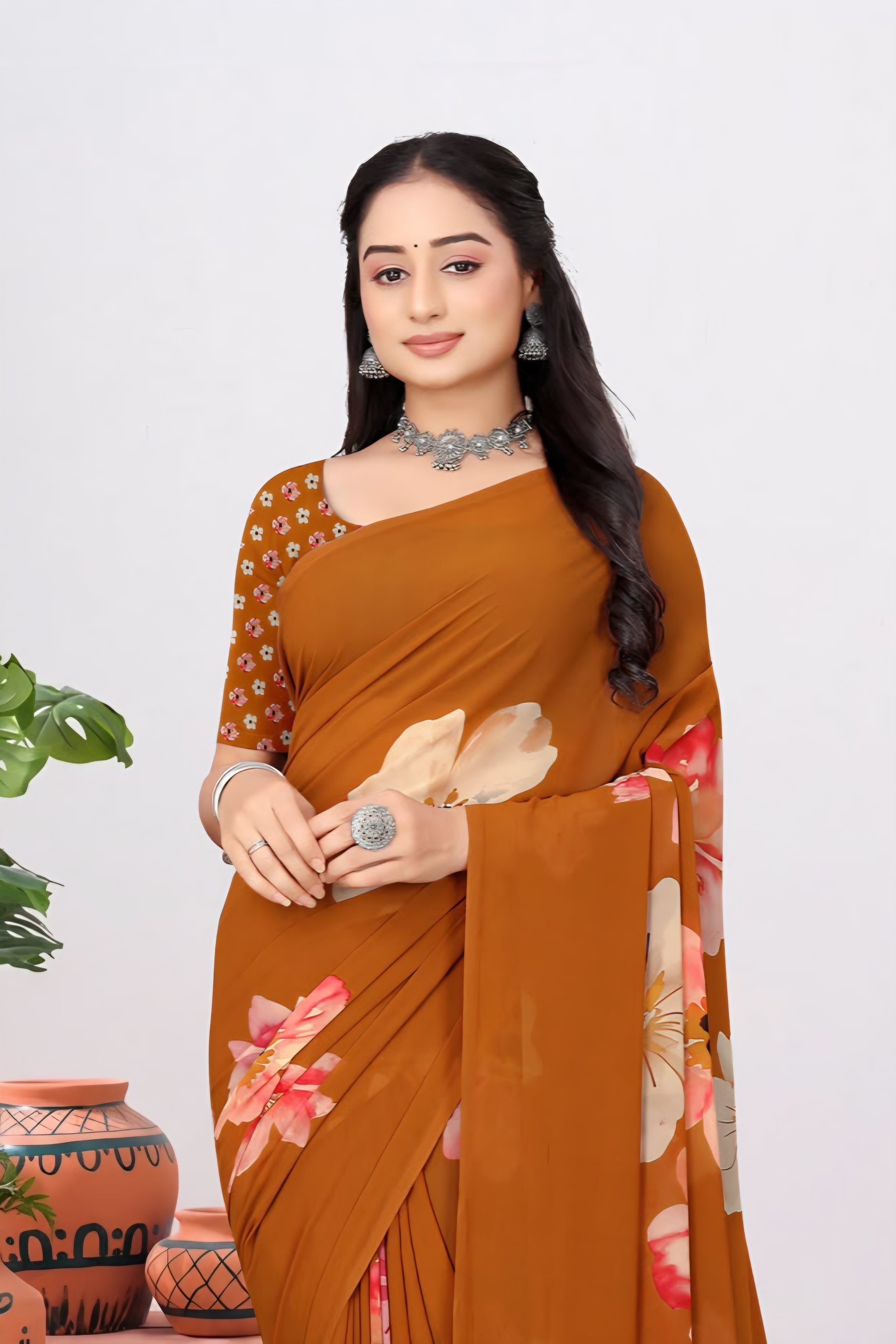 2268 Very Soft Georgette Flower Print Saree