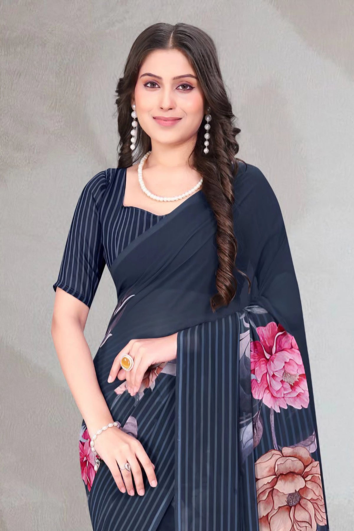 2407 Very Soft Georgette Flower Print Saree