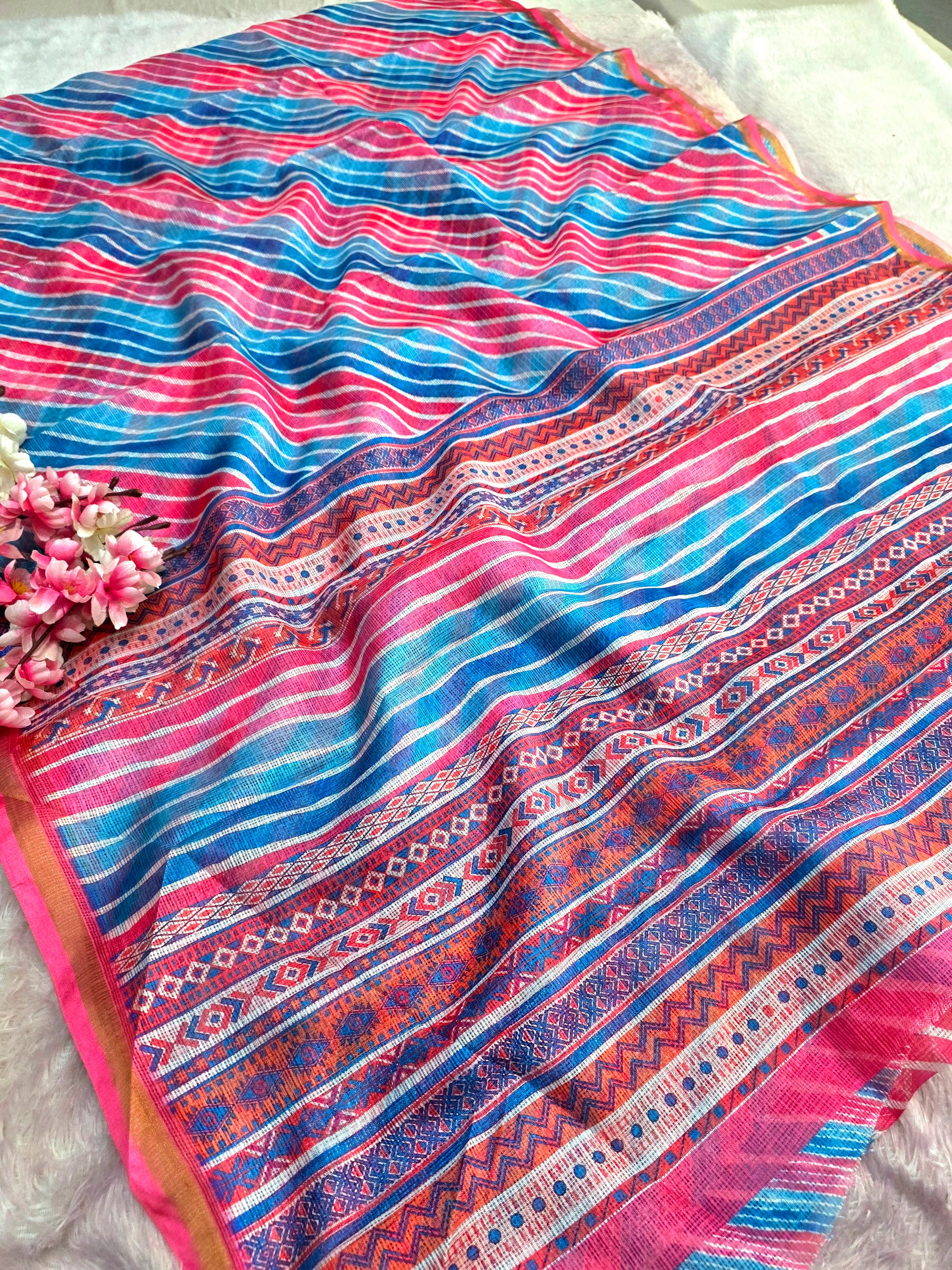 CA0830 Very Light Weight Kota Doria Silk Lehriya Saree