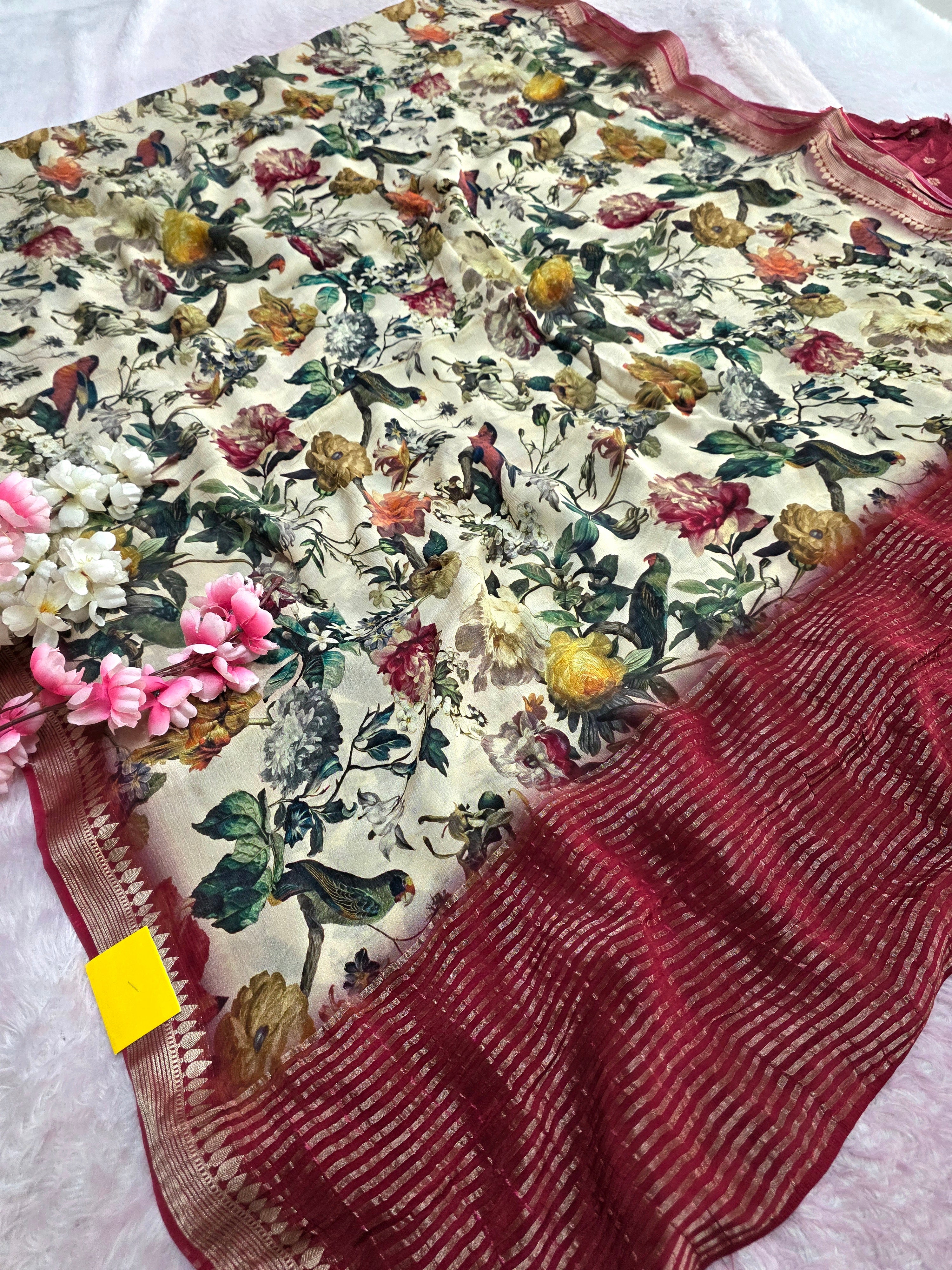 CA0968 Chitra Exclusive Pure Chinon Silk Rajasthani Printed Saree With Zari border