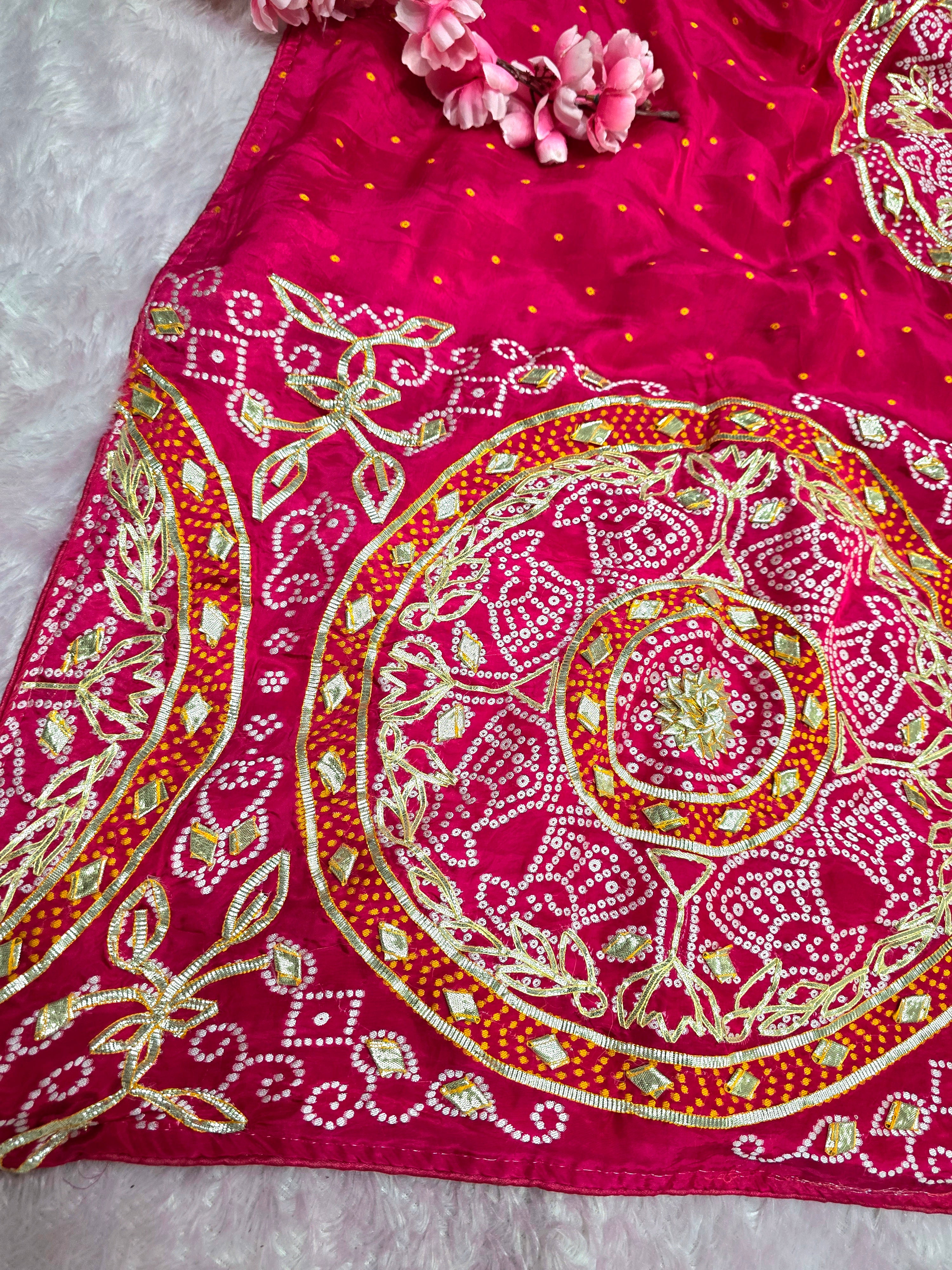 CA0759 Pure Upada Silk Rajwadi Gota Patti Weaving Bandhani Saree - Rani