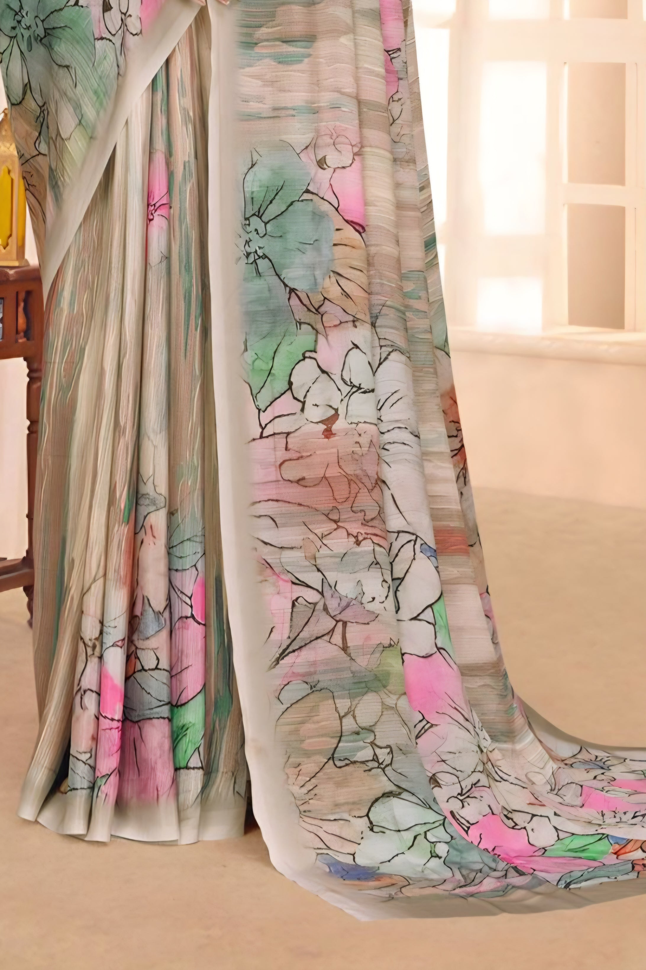 986001 Stylish Digital Print Very Soft and Premium Italian Crepe Silk Saree