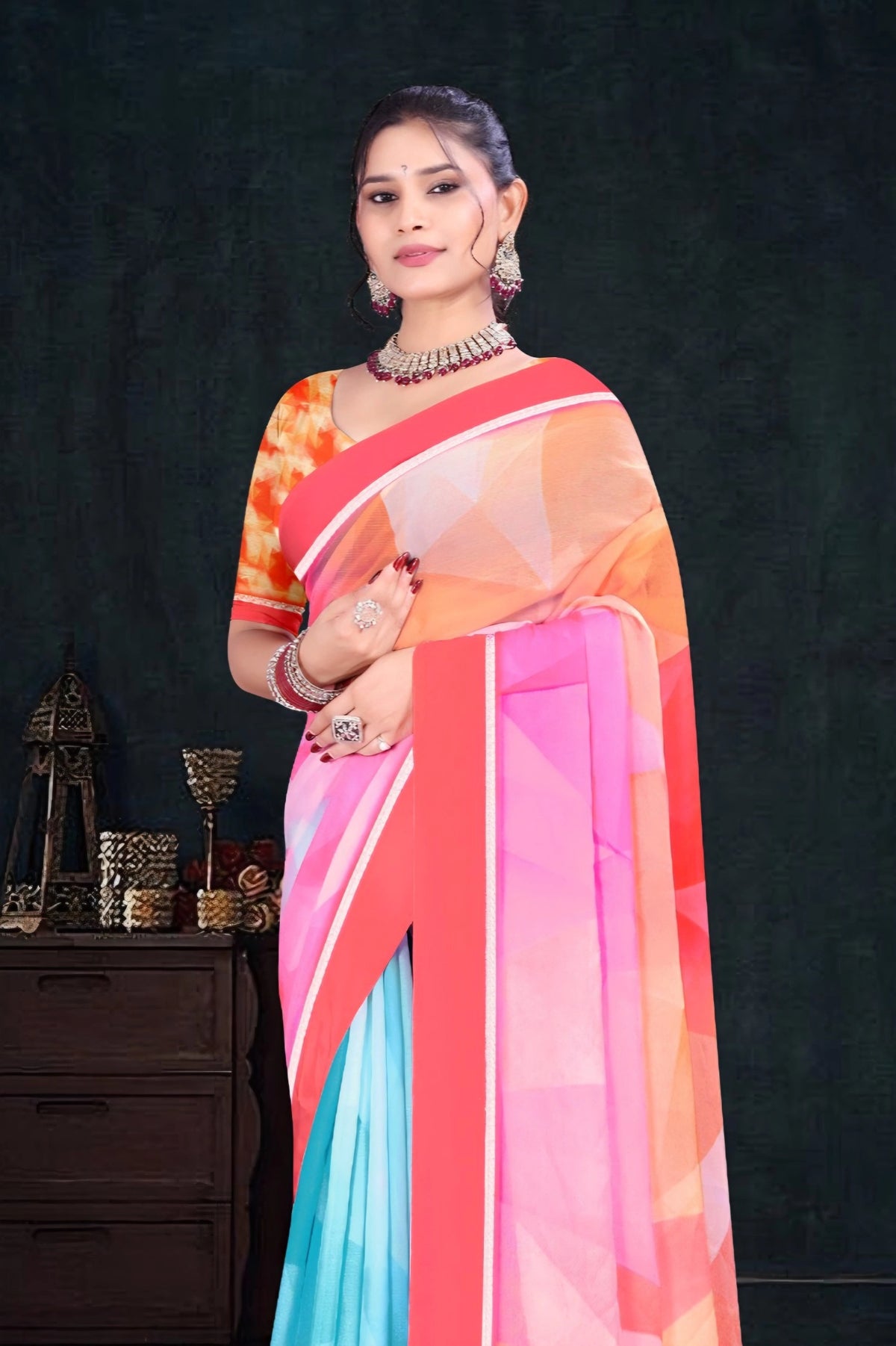 2398 Chitra Special Georgette Crepe Silk Digital Print Saree